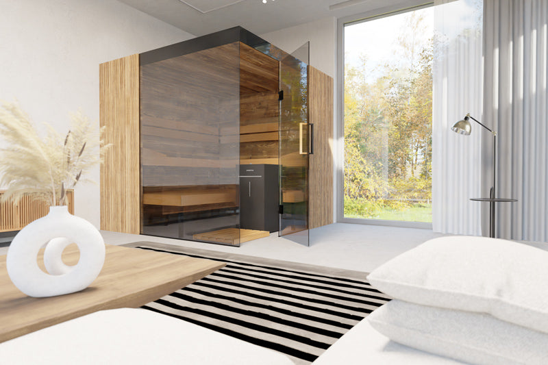 ThermaSol Aalto - Glass and Wood Panels, 3-4 Person, Indoor Sauna ThermaSol