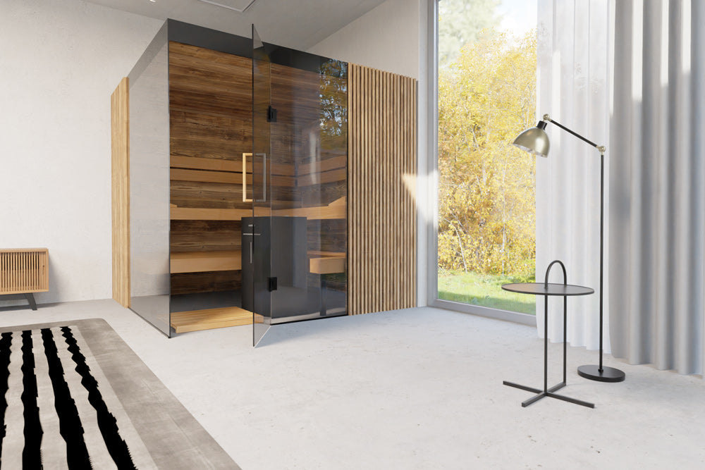 ThermaSol Aalto - Glass and Wood Panels, 3-4 Person, Indoor Sauna ThermaSol