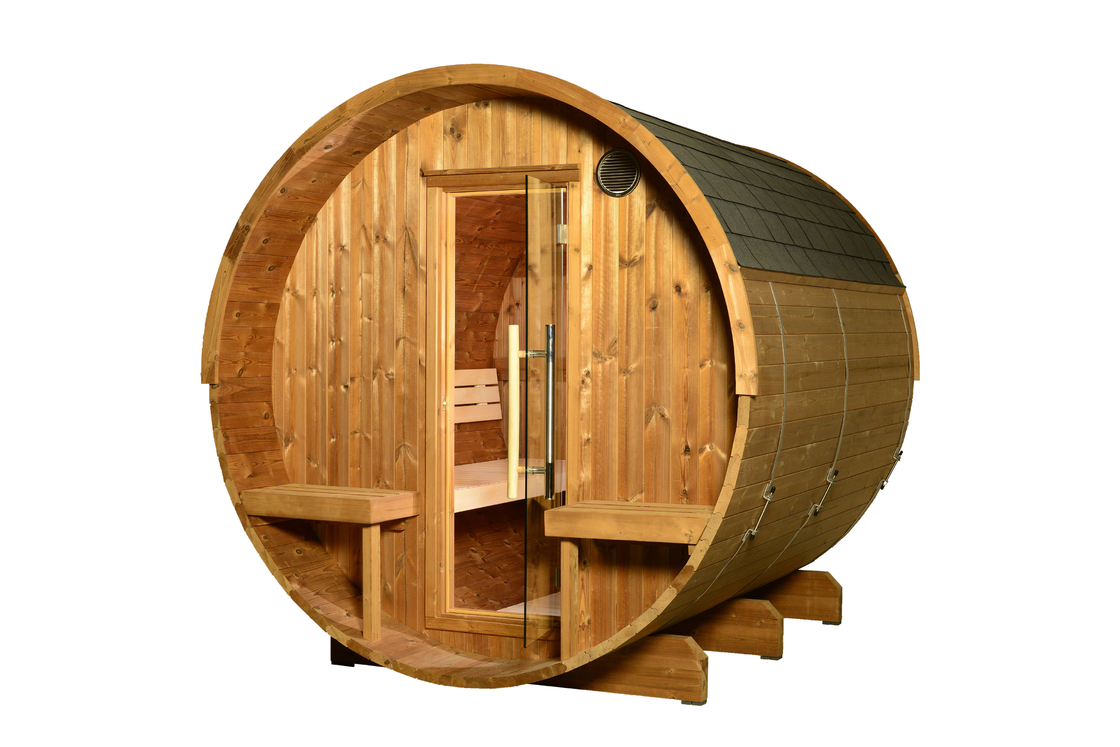 ThermaSol Magnus - Nordic Pine, 4-6 Person, Outdoor Canopy Barrel Sauna ThermaSol