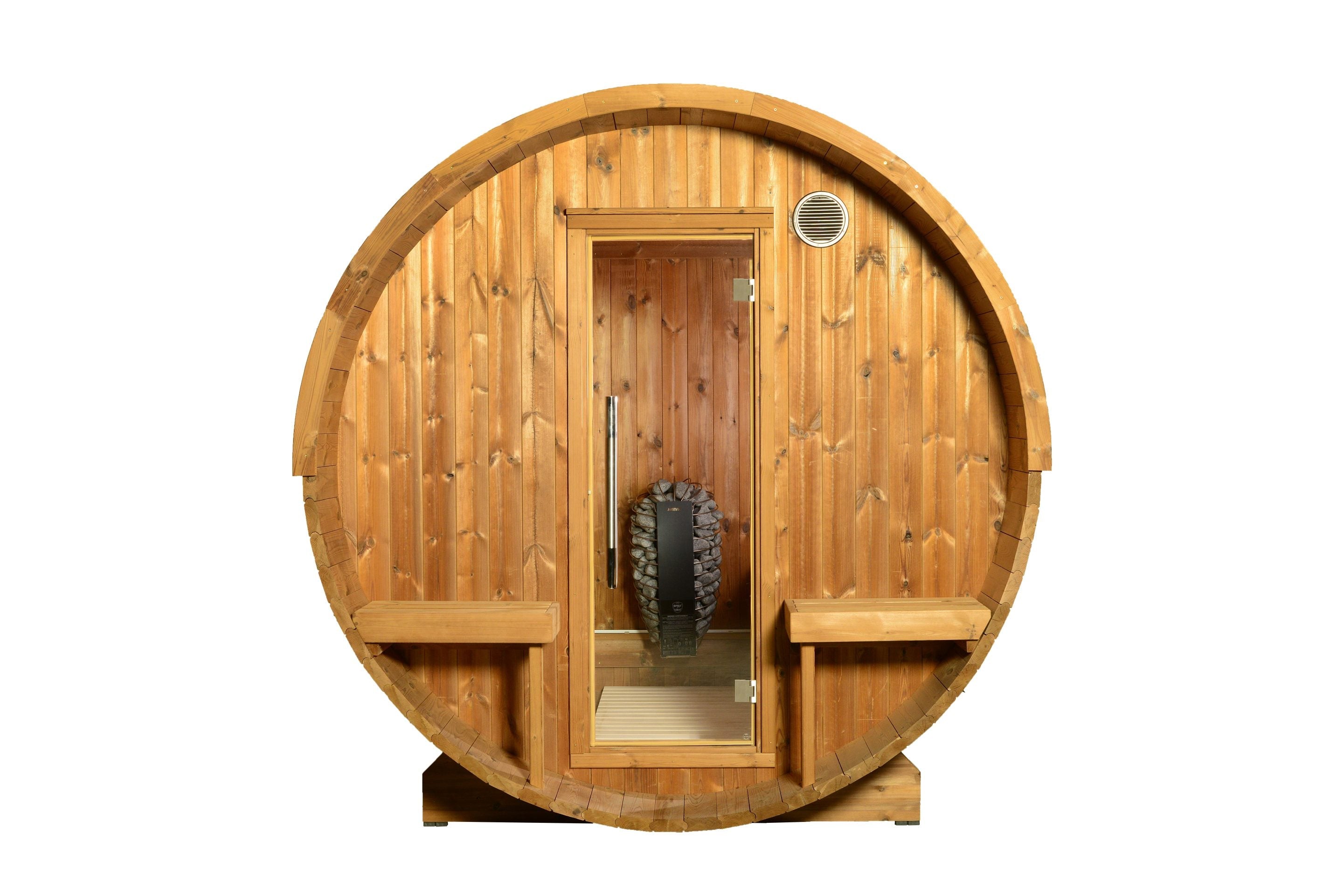 ThermaSol Magnus - Nordic Pine, 4-6 Person, Outdoor Canopy Barrel Sauna ThermaSol