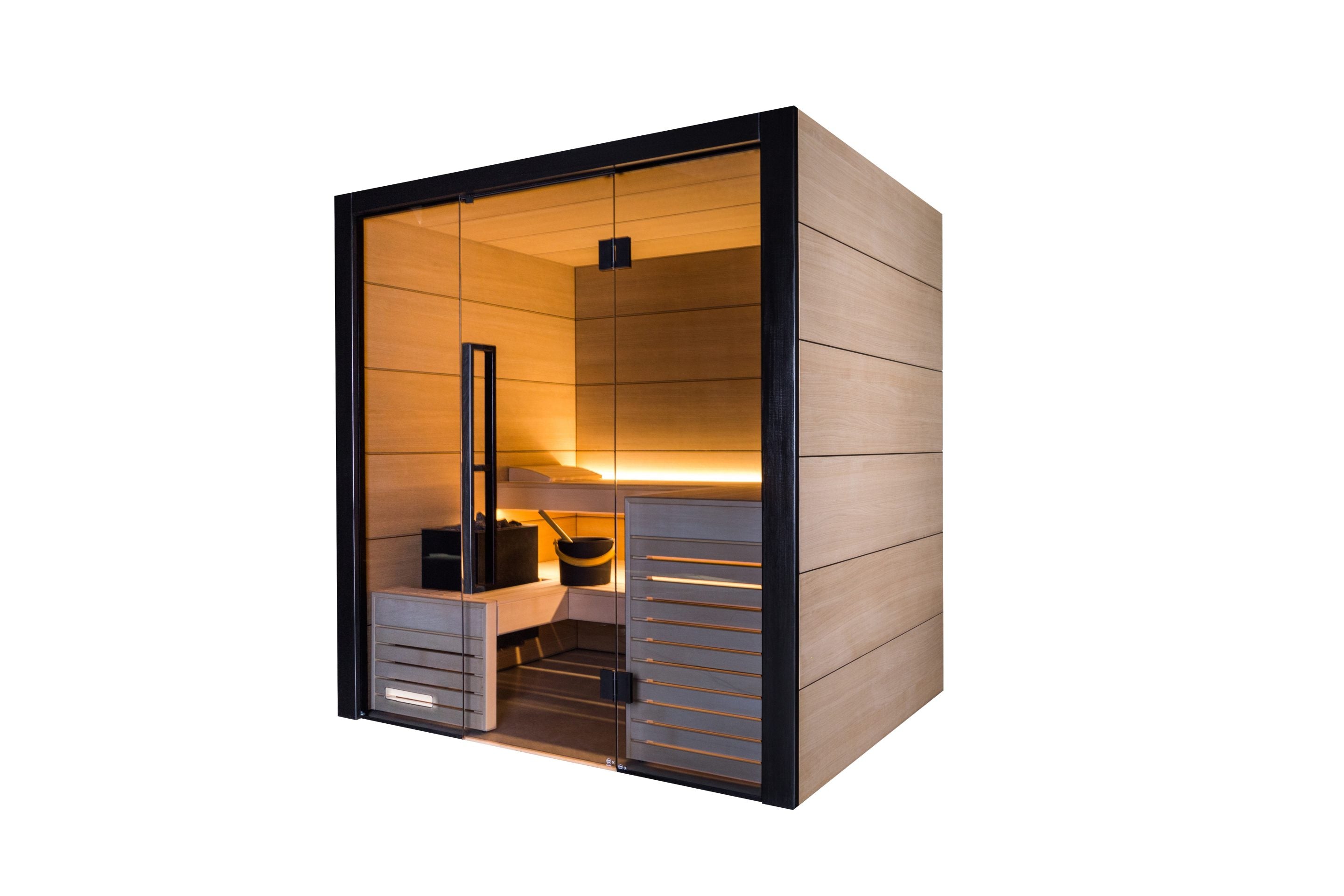 ThermaSol Fuji - Onyx Trim/Oak Hardwood, 2-5 Person, Indoor Sauna ThermaSol