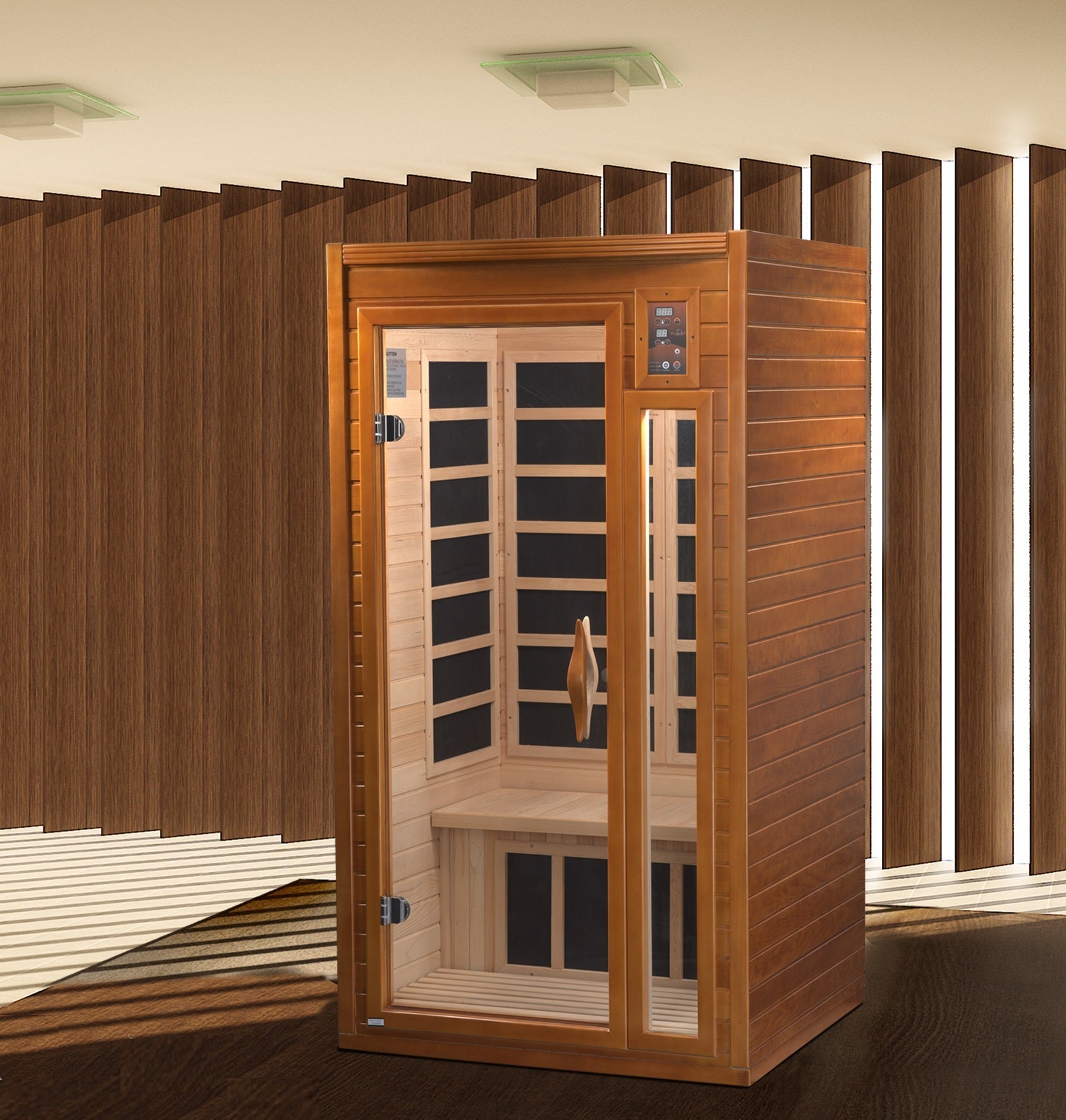 Dynamic Barcelona Elite 1-2 Person Ultra Low EMF Far IR Sauna with Chromotherapy Golden Designs Inc