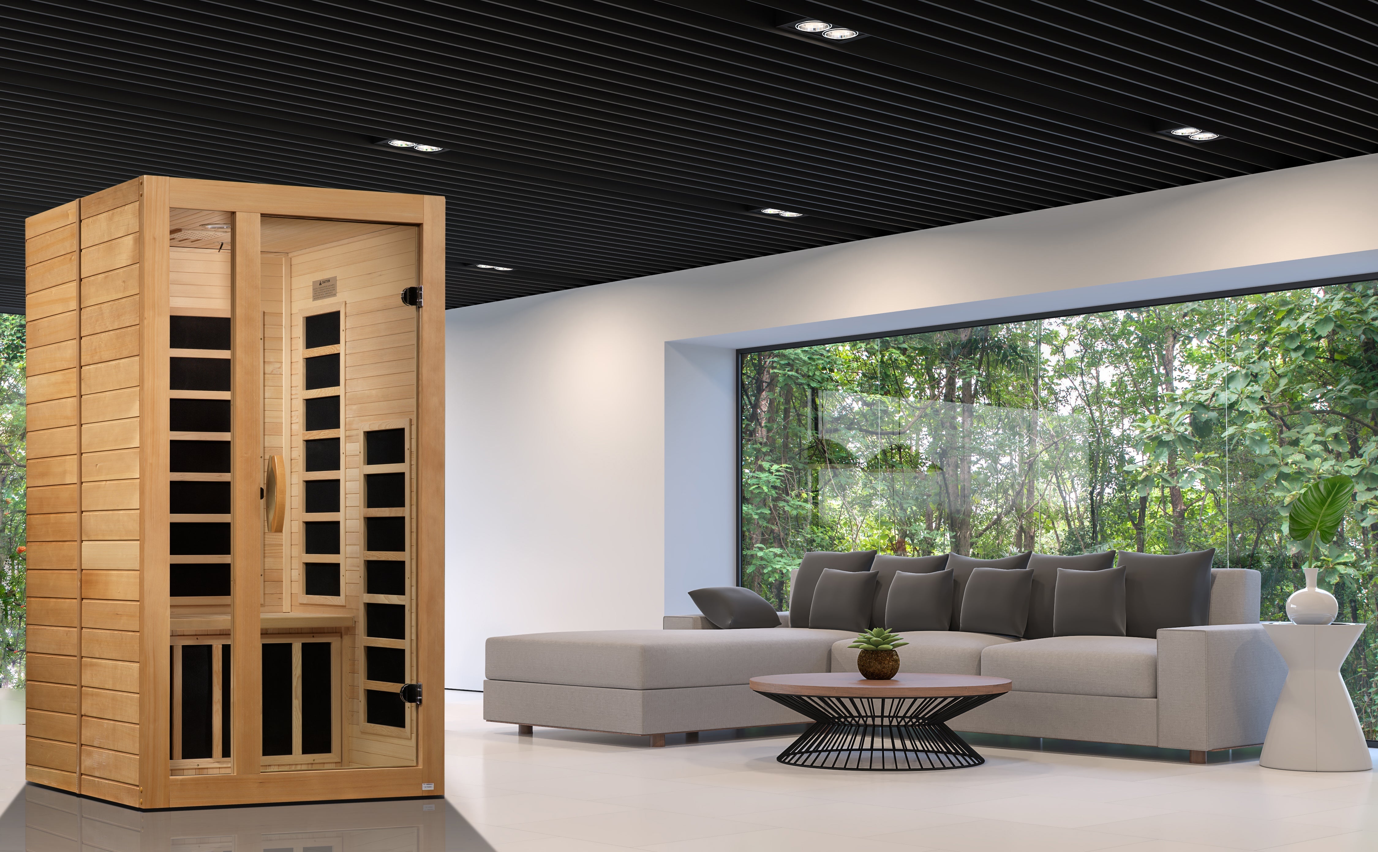 Dynamic Gracia 1-2 Person Low EMF FAR Infrared Hemlock Wood Sauna Golden Designs Inc