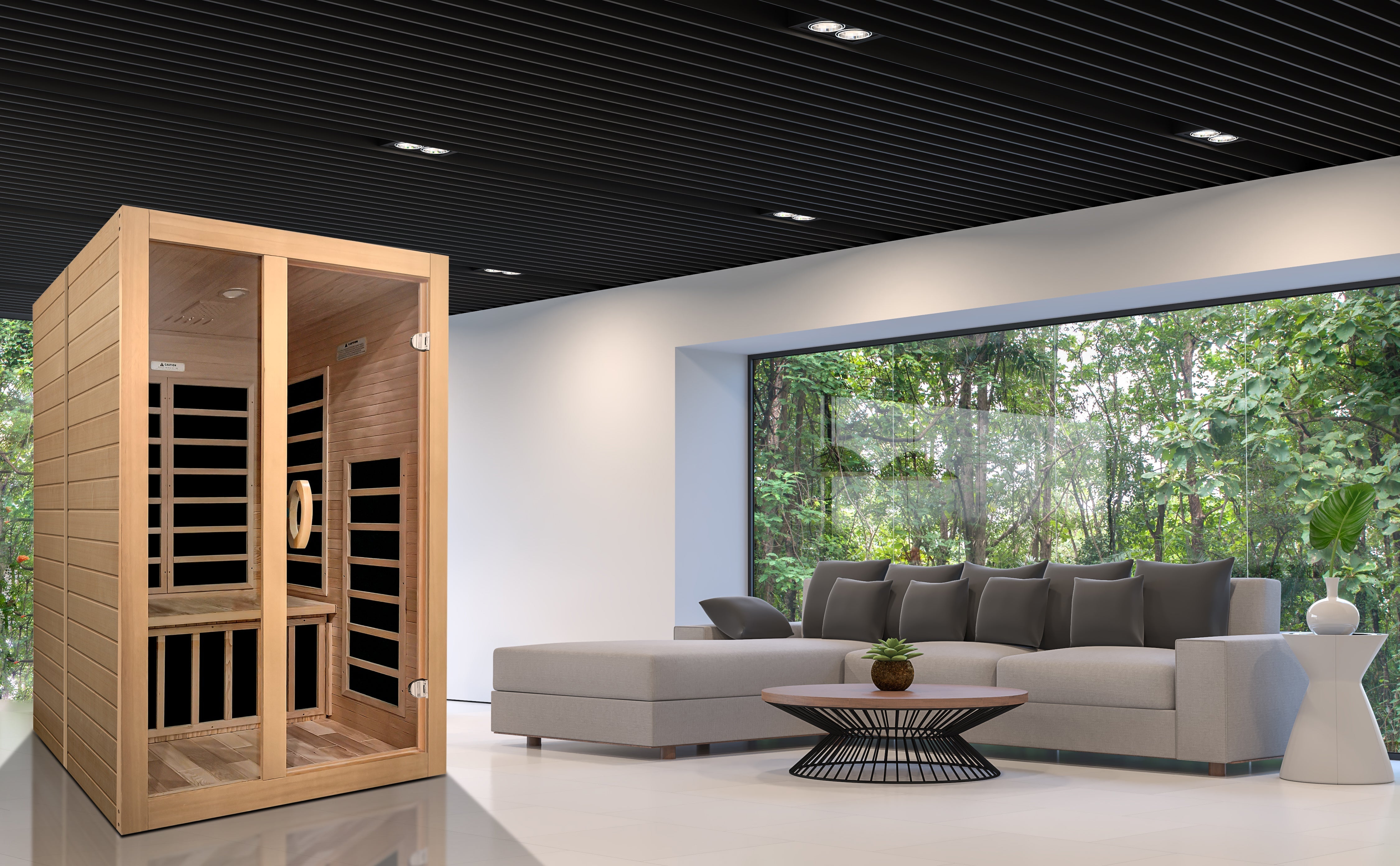 Dynamic Santiago 2 Person Low EMF FAR Infrared Sauna with Chromotherapy Golden Designs Inc