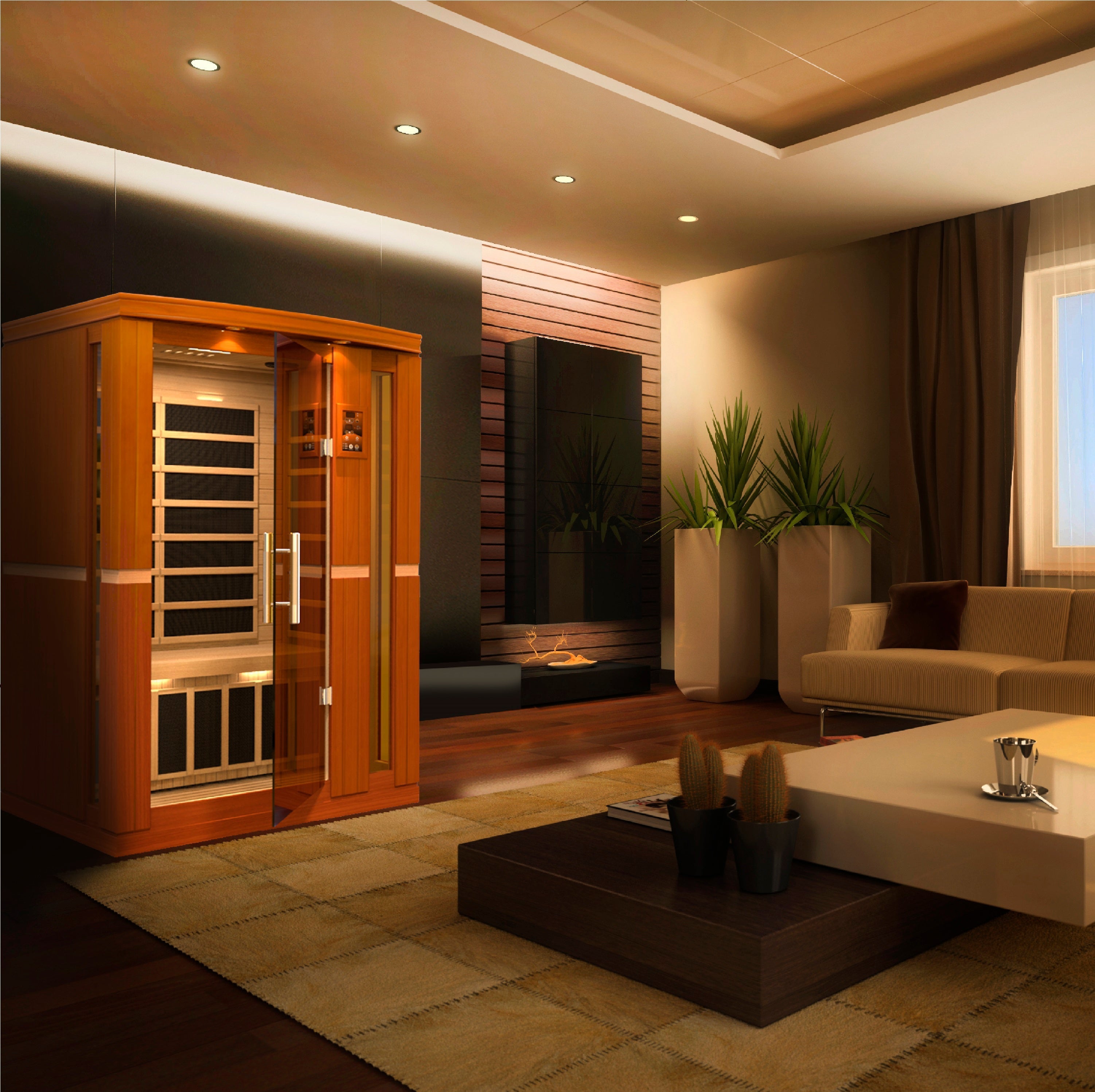 Dynamic Vittoria 2-Person Ultra Low EMF Far Infrared Sauna with Chromotherapy & Bluetooth Golden Designs Inc (NA)