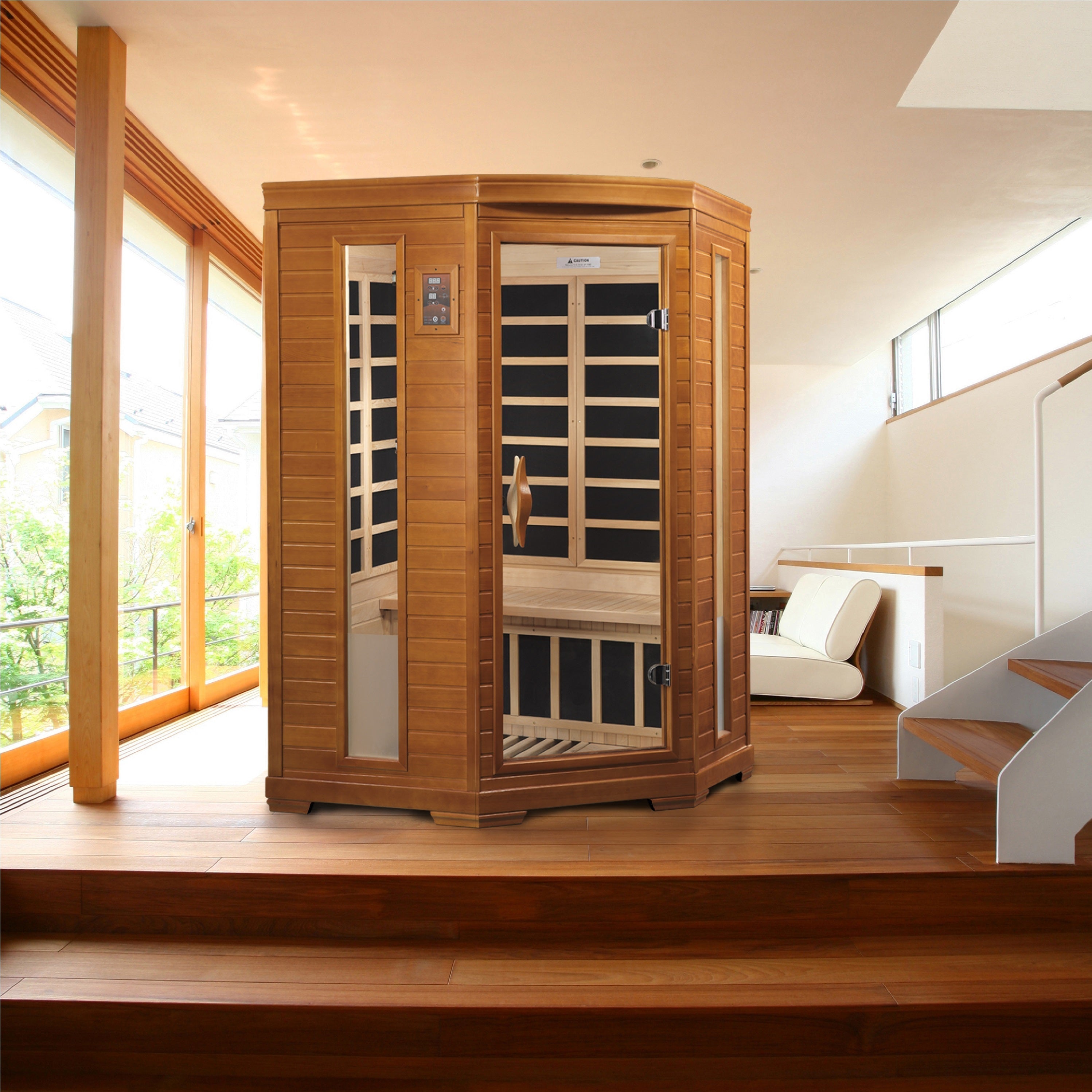 Dynamic Heming 2 Person Ultra Low EMF Far Infrared Hemlock Corner Sauna Golden Designs Inc (NA)
