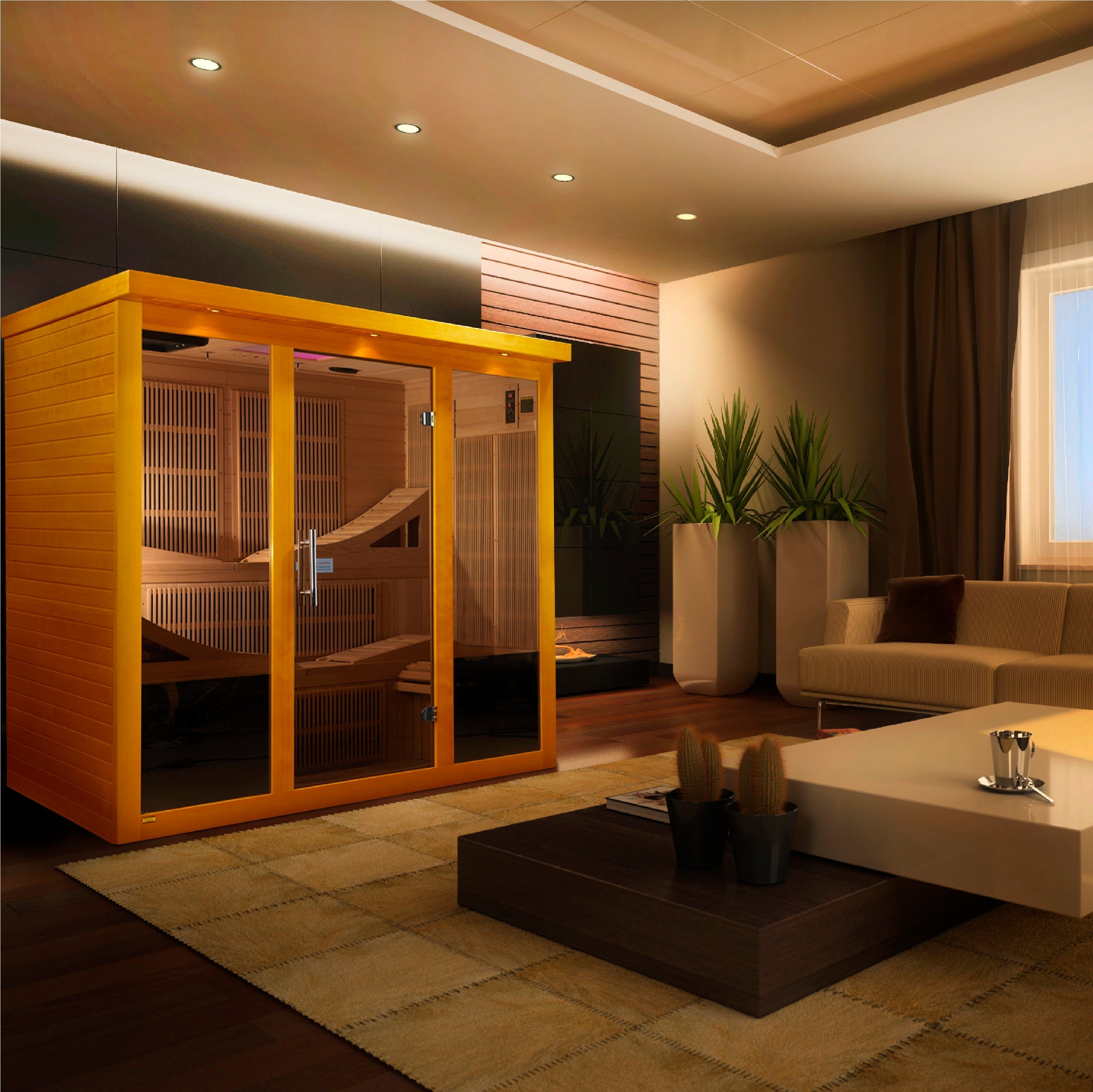 Dynamic Monaco 6-Person Ultra Low EMF Far Infrared Sauna with Chromotherapy Golden Designs Inc