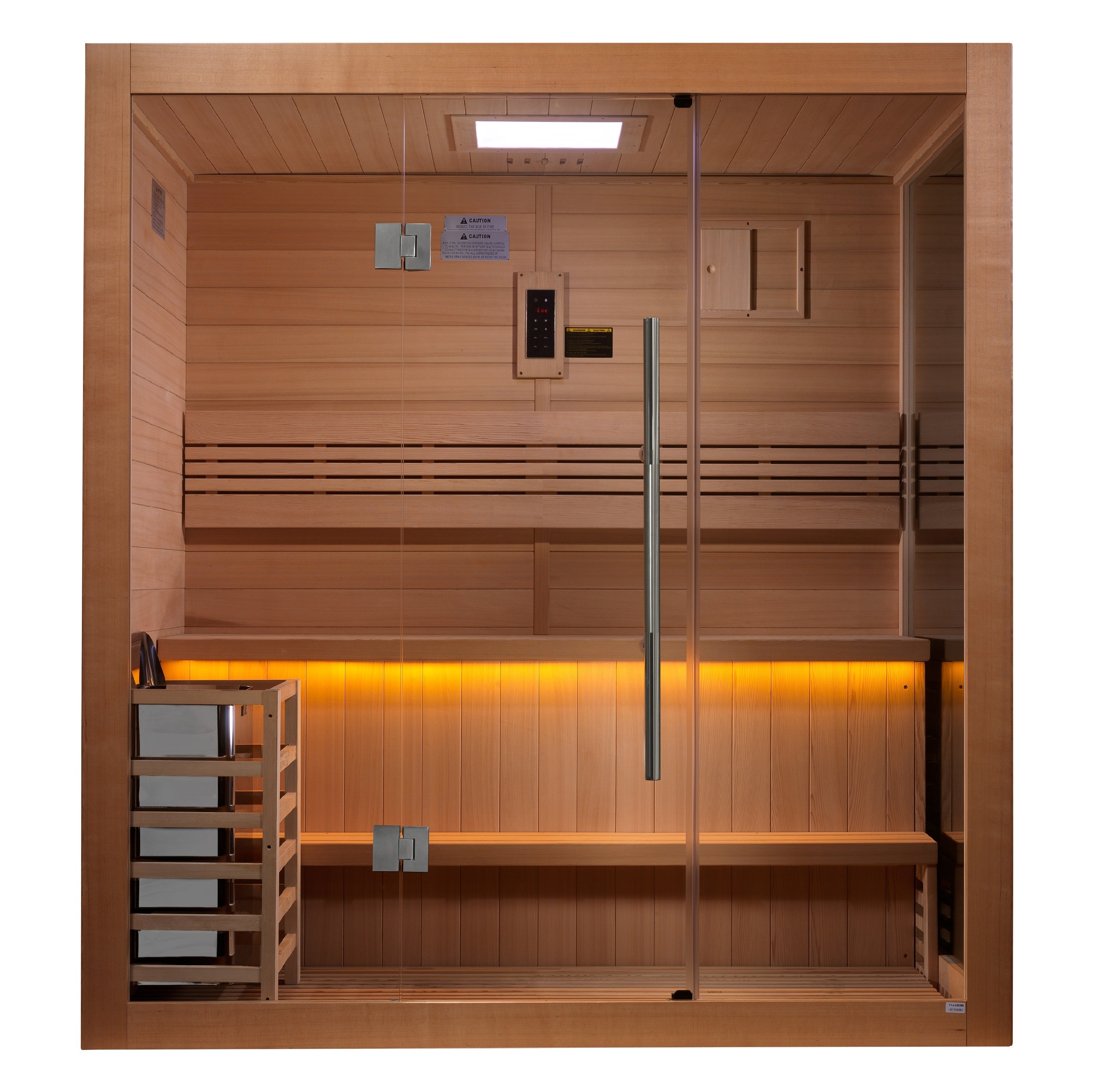 Golden Designs Forssa 3-4 Person Traditional Sauna: Hemlock & Cedar, 8kW Stove, Chromotherapy Golden Designs Inc