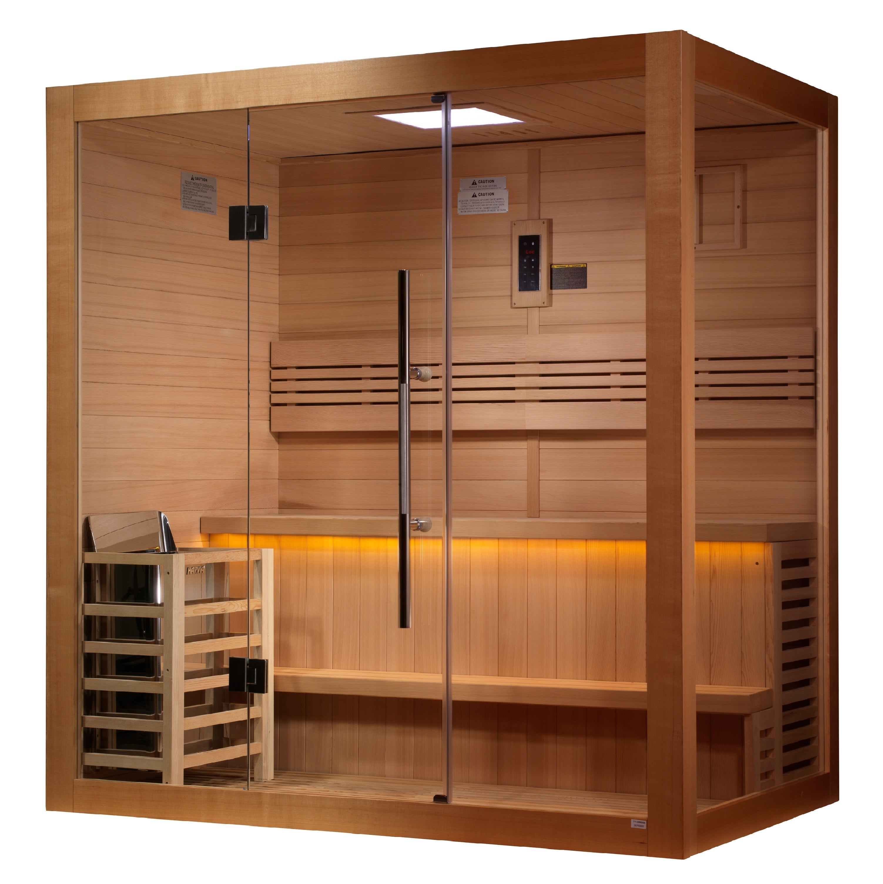 Golden Designs Forssa 3-4 Person Traditional Sauna: Hemlock & Cedar, 8kW Stove, Chromotherapy Golden Designs Inc