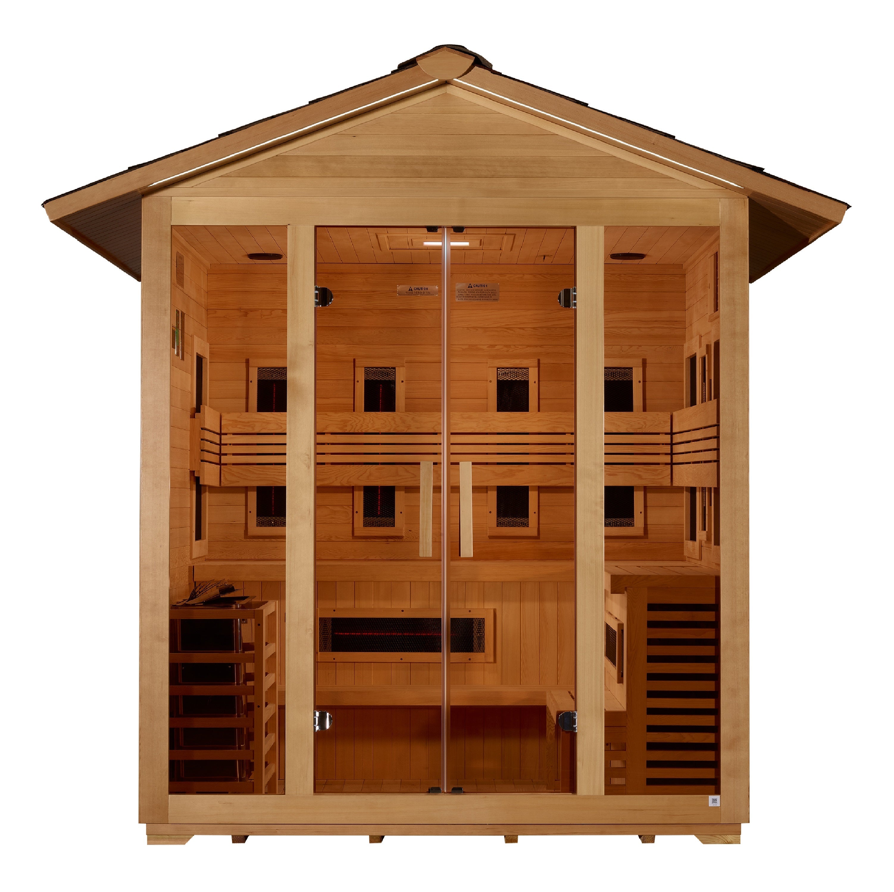 Golden Designs Gargellen 5-Person Hybrid Outdoor Sauna: Full Spectrum IR & Traditional Stove Luxury Golden Designs