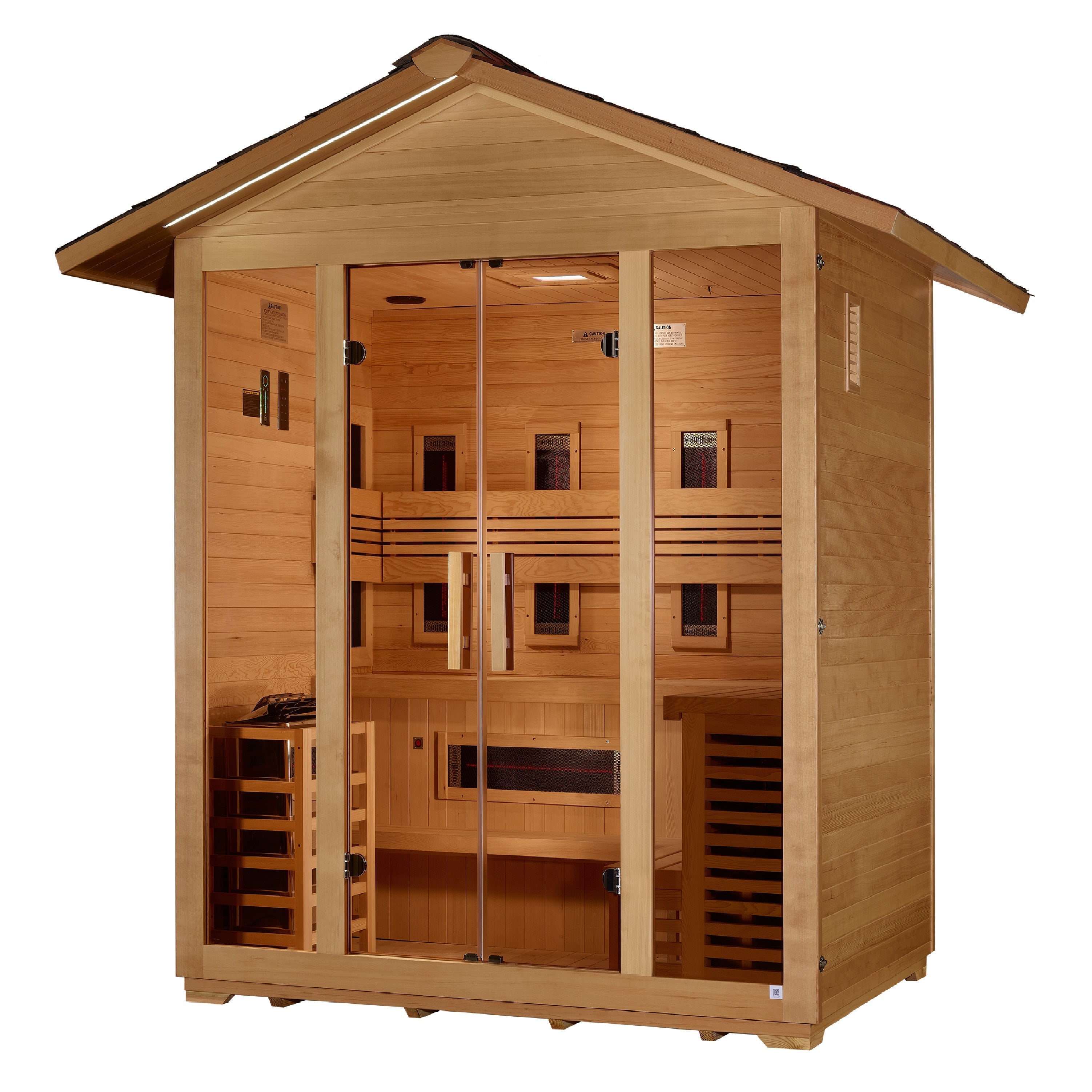 Golden Designs Gargellen 5-Person Hybrid Outdoor Sauna: Full Spectrum IR & Traditional Stove Luxury Golden Designs