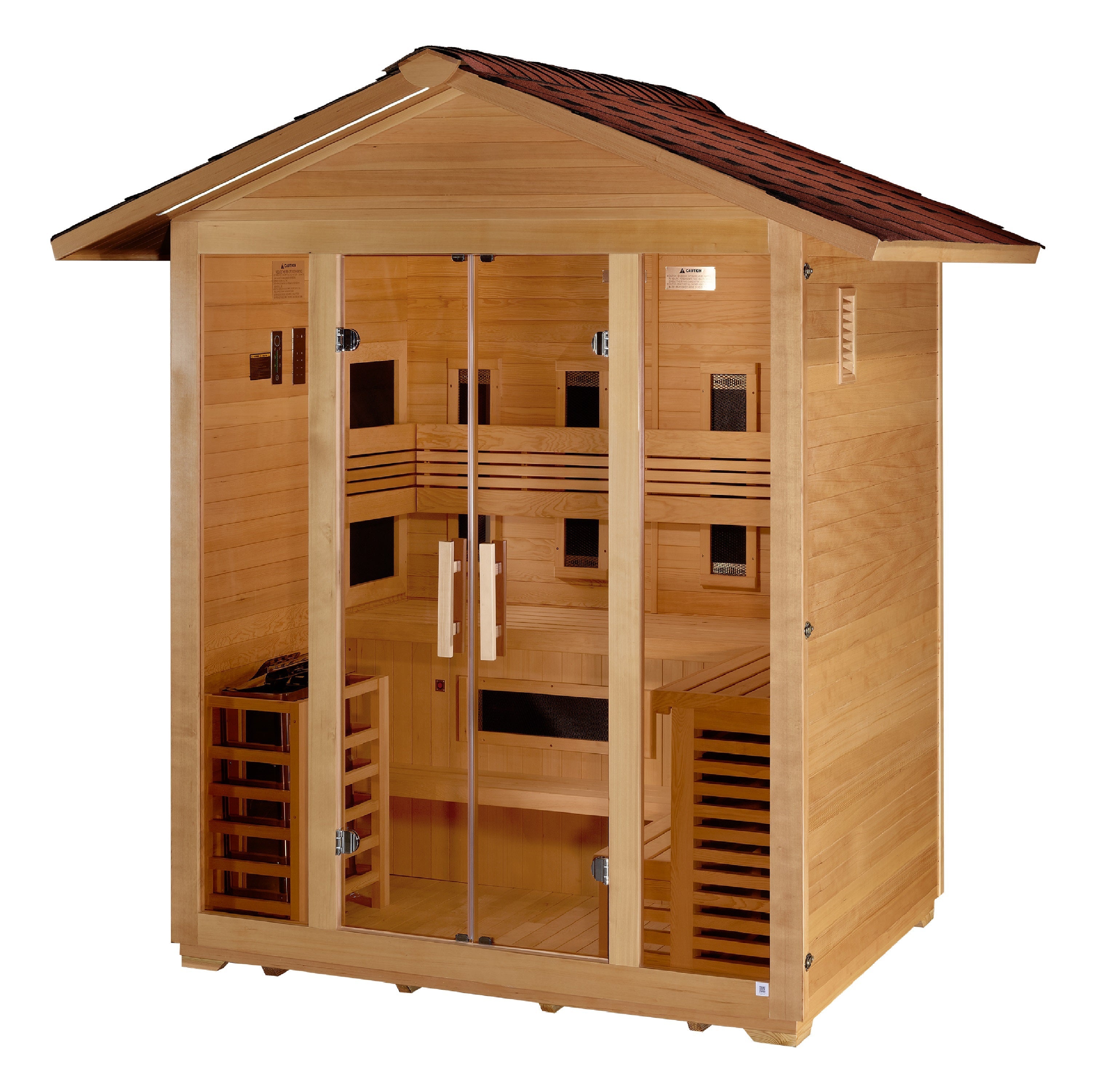 Golden Designs Gargellen 5-Person Hybrid Outdoor Sauna: Full Spectrum IR & Traditional Stove Luxury Golden Designs