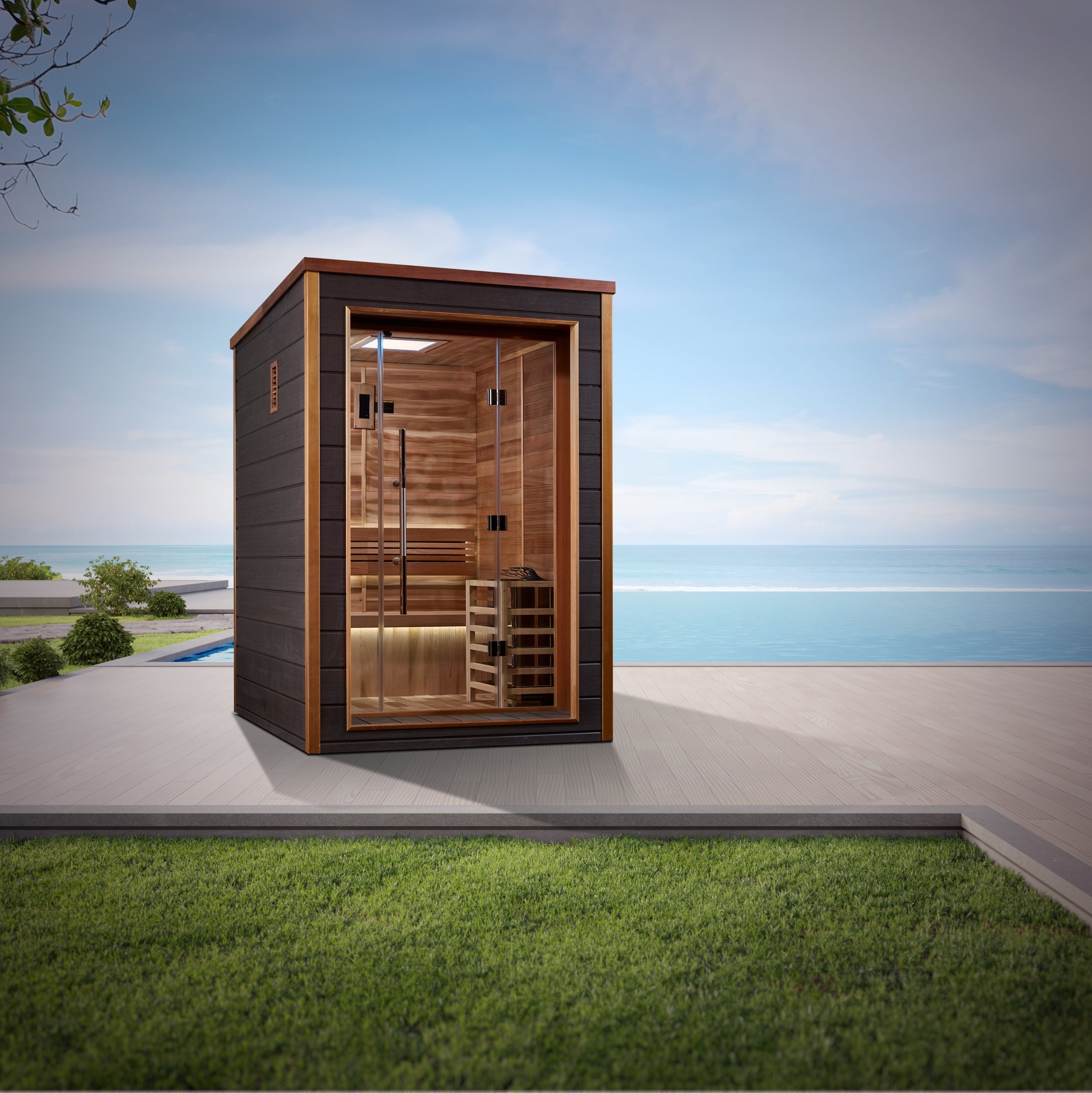 Golden Designs Narvik 2-Person Outdoor-Indoor Traditional Cedar Sauna with Chromotherapy Golden Designs Inc
