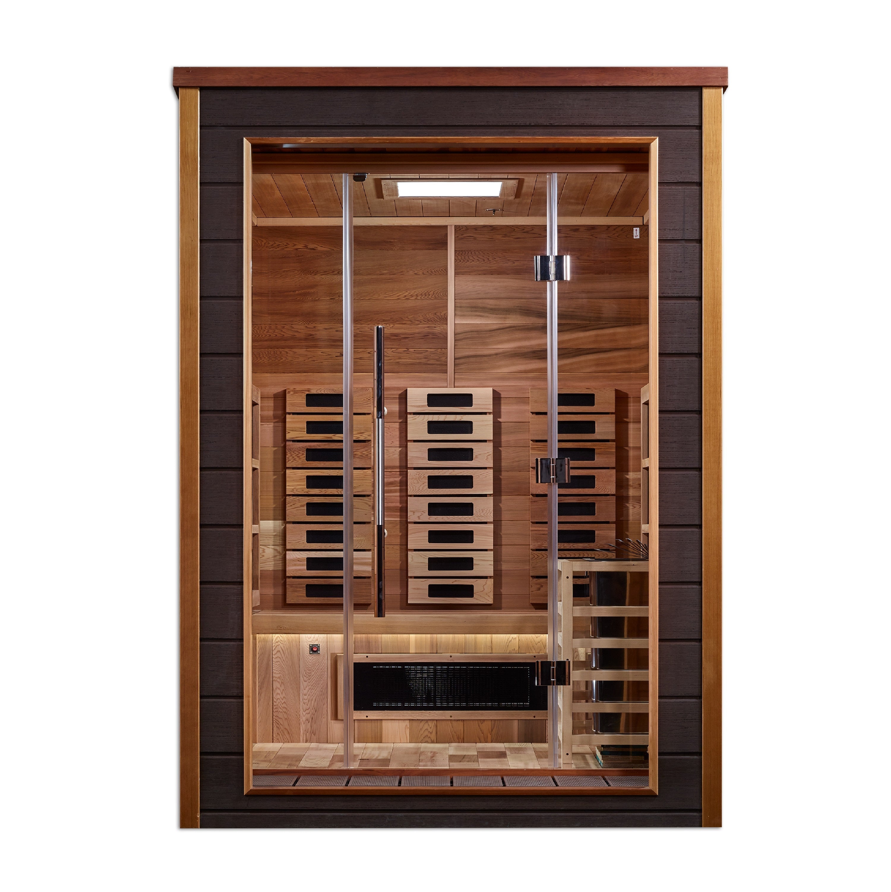 Golden Designs Nora 2 Person Outdoor-Indoor Hybrid Full Spectrum Sauna Red Cedar Golden Designs