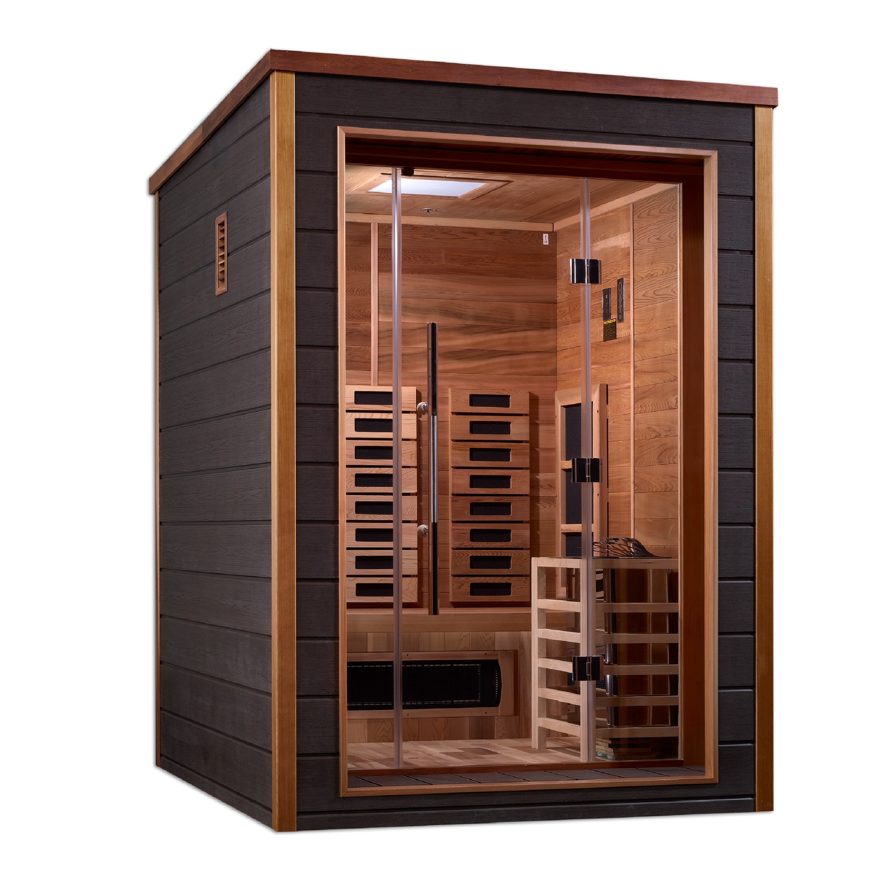 Golden Designs Nora 2 Person Outdoor-Indoor Hybrid Full Spectrum Sauna Red Cedar Golden Designs