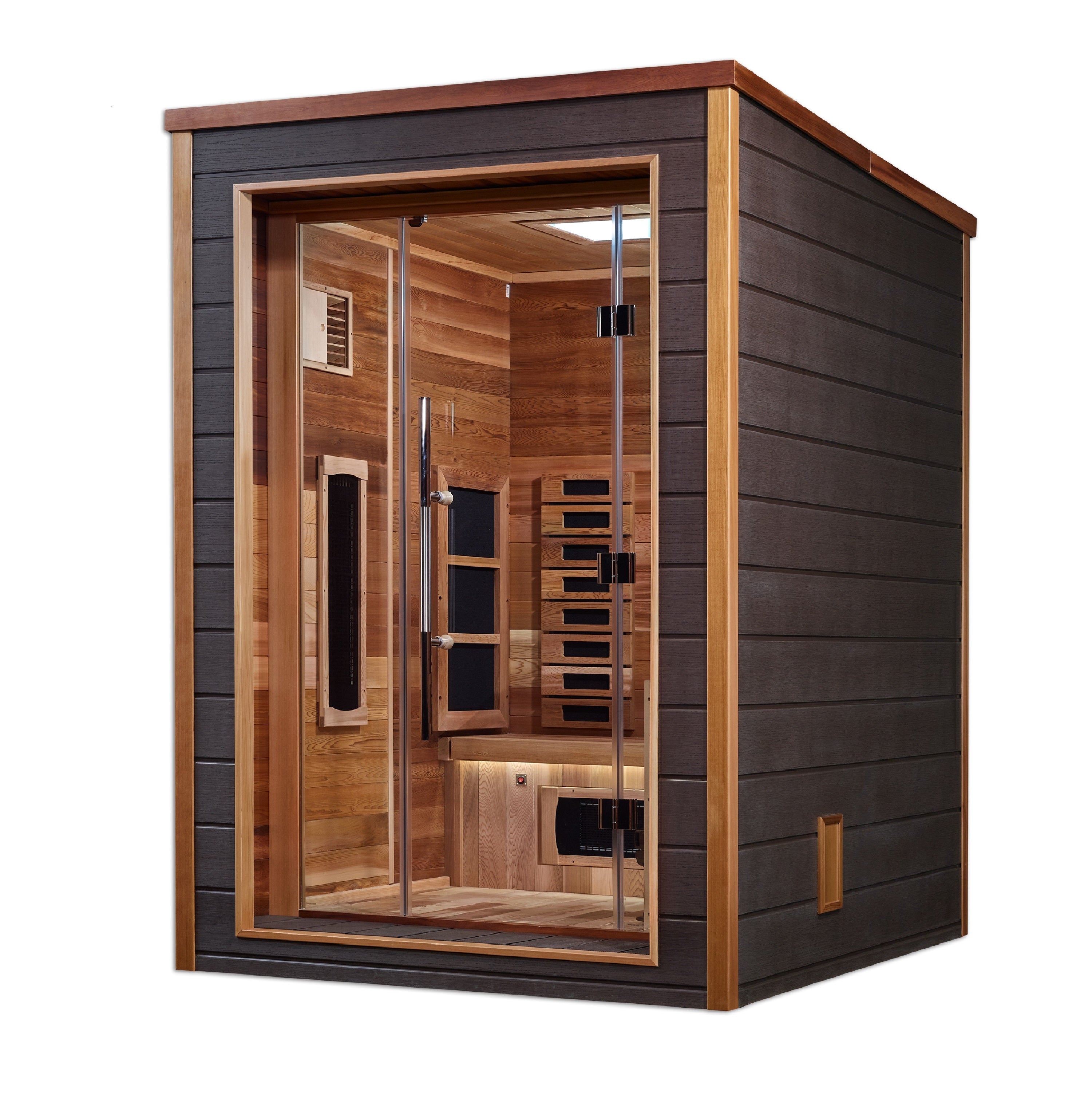 Golden Designs Nora 2 Person Outdoor-Indoor Hybrid Full Spectrum Sauna Red Cedar Golden Designs