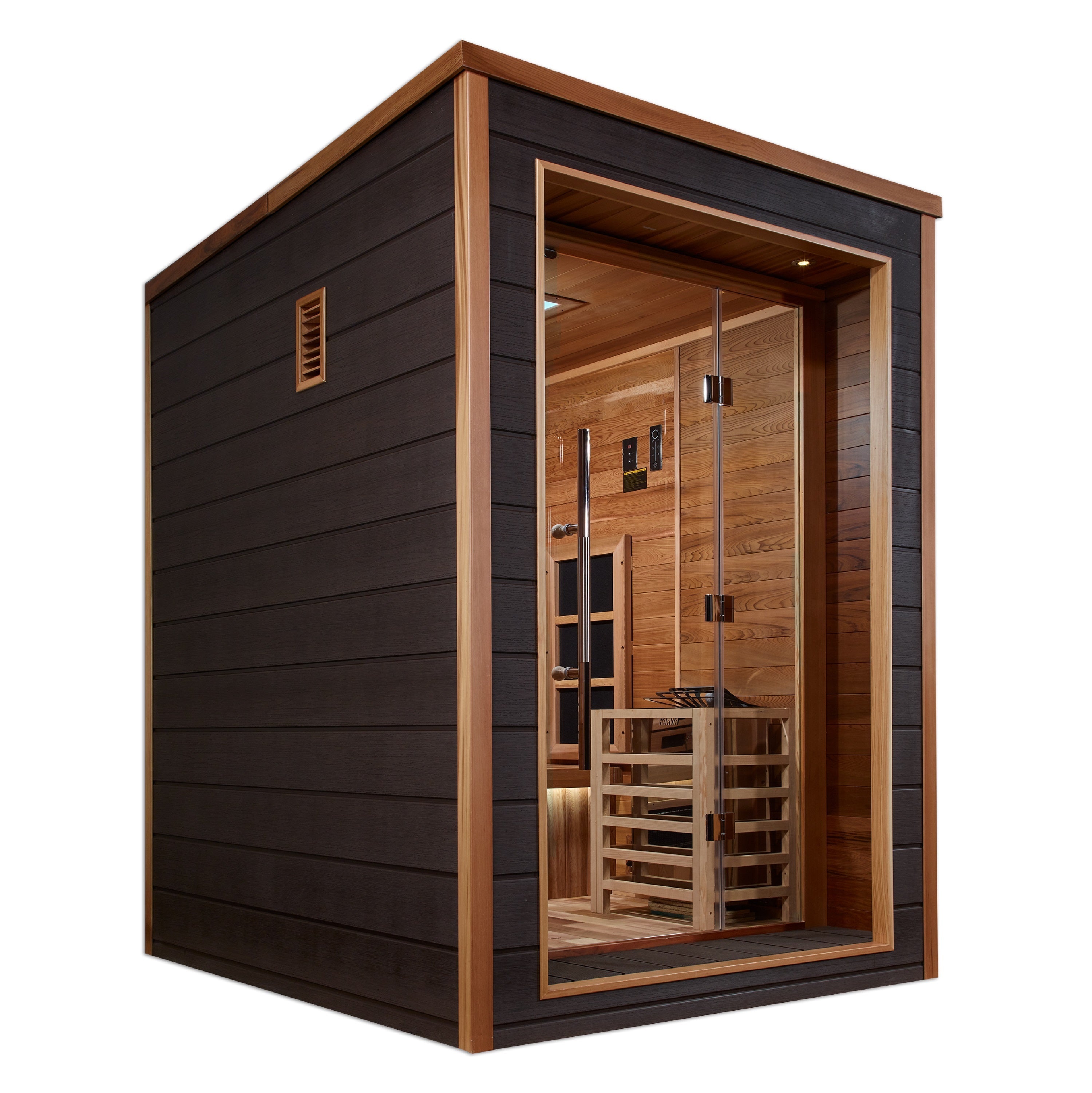 Golden Designs Nora 2 Person Outdoor-Indoor Hybrid Full Spectrum Sauna Red Cedar Golden Designs