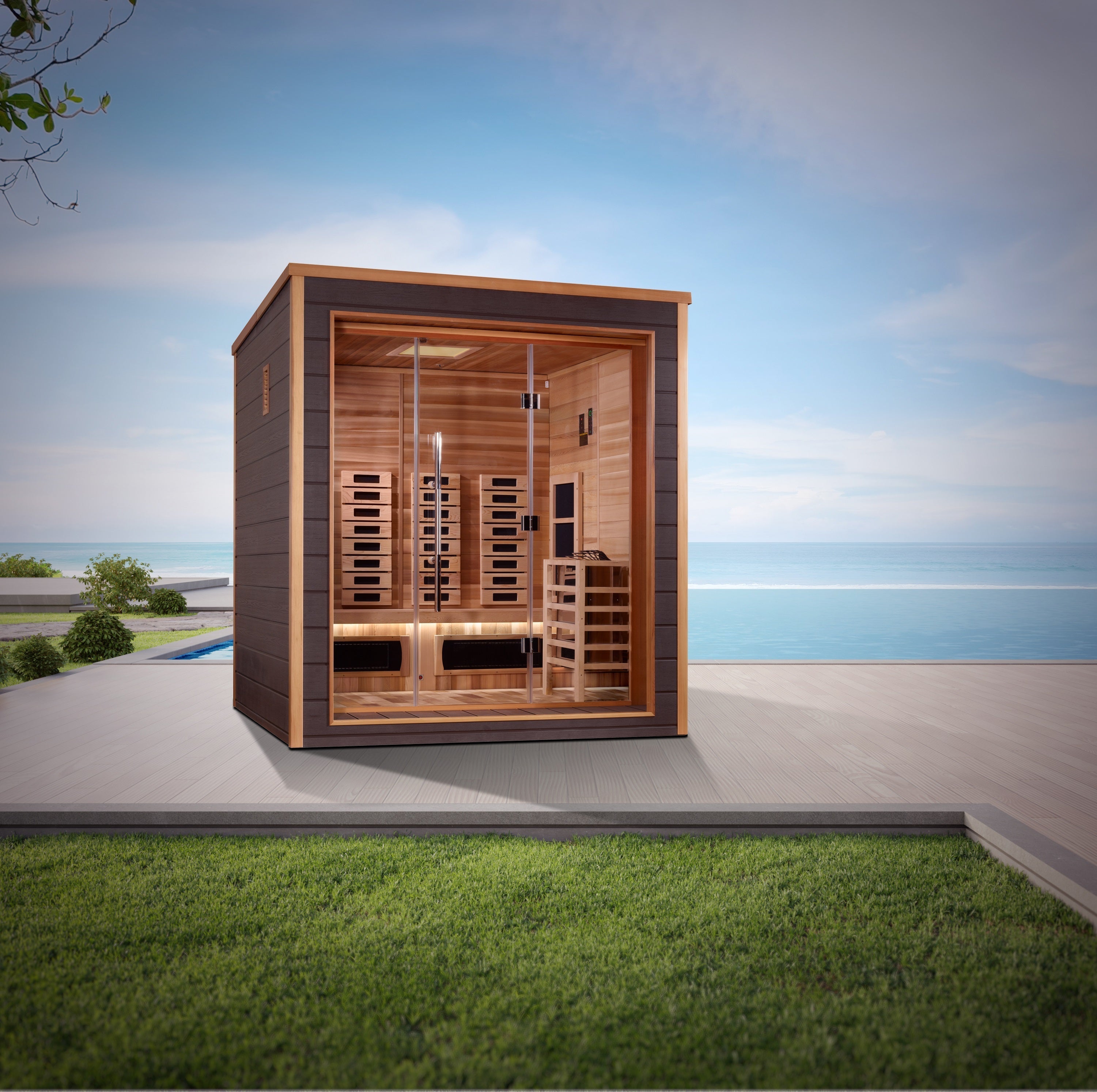 Golden Designs Visby 3-Person Hybrid Full Spectrum Outdoor-Indoor Cedar Sauna Golden Designs Inc (NA)