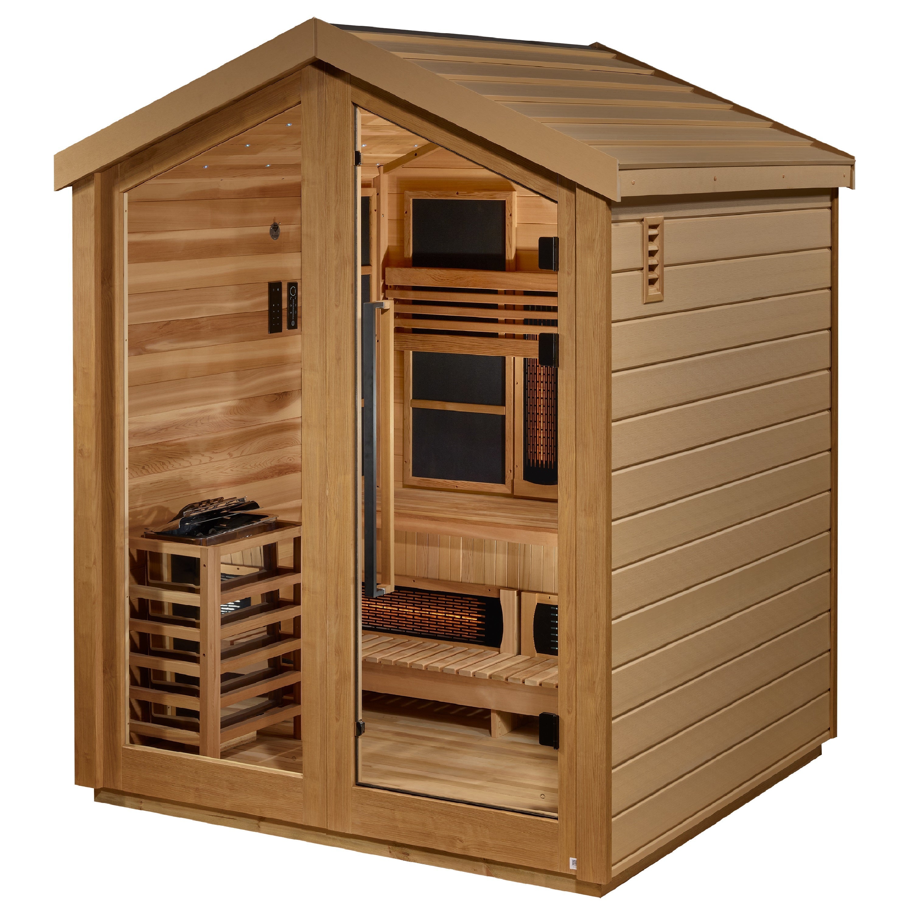 Golden Designs Loviisa 3-Person Hybrid Outdoor Sauna: Full Spectrum IR & Traditional Stove Golden Designs