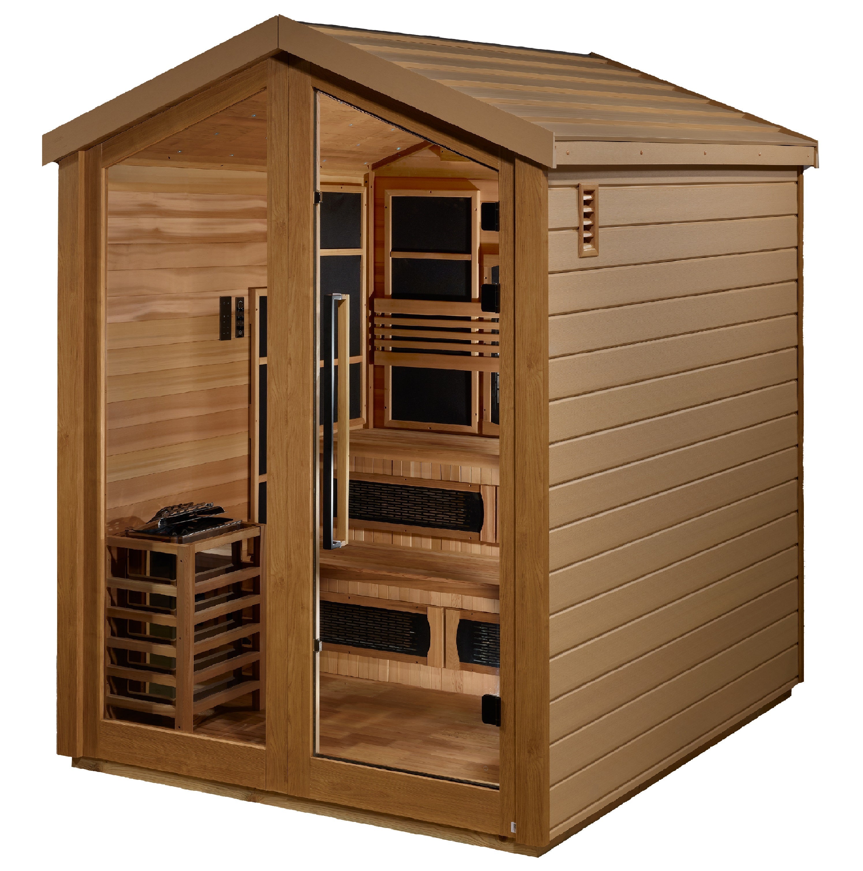 Golden Designs Kaskinen 6-Person Outdoor Hybrid Sauna: Full Spectrum IR & Traditional Stove Golden Designs Inc