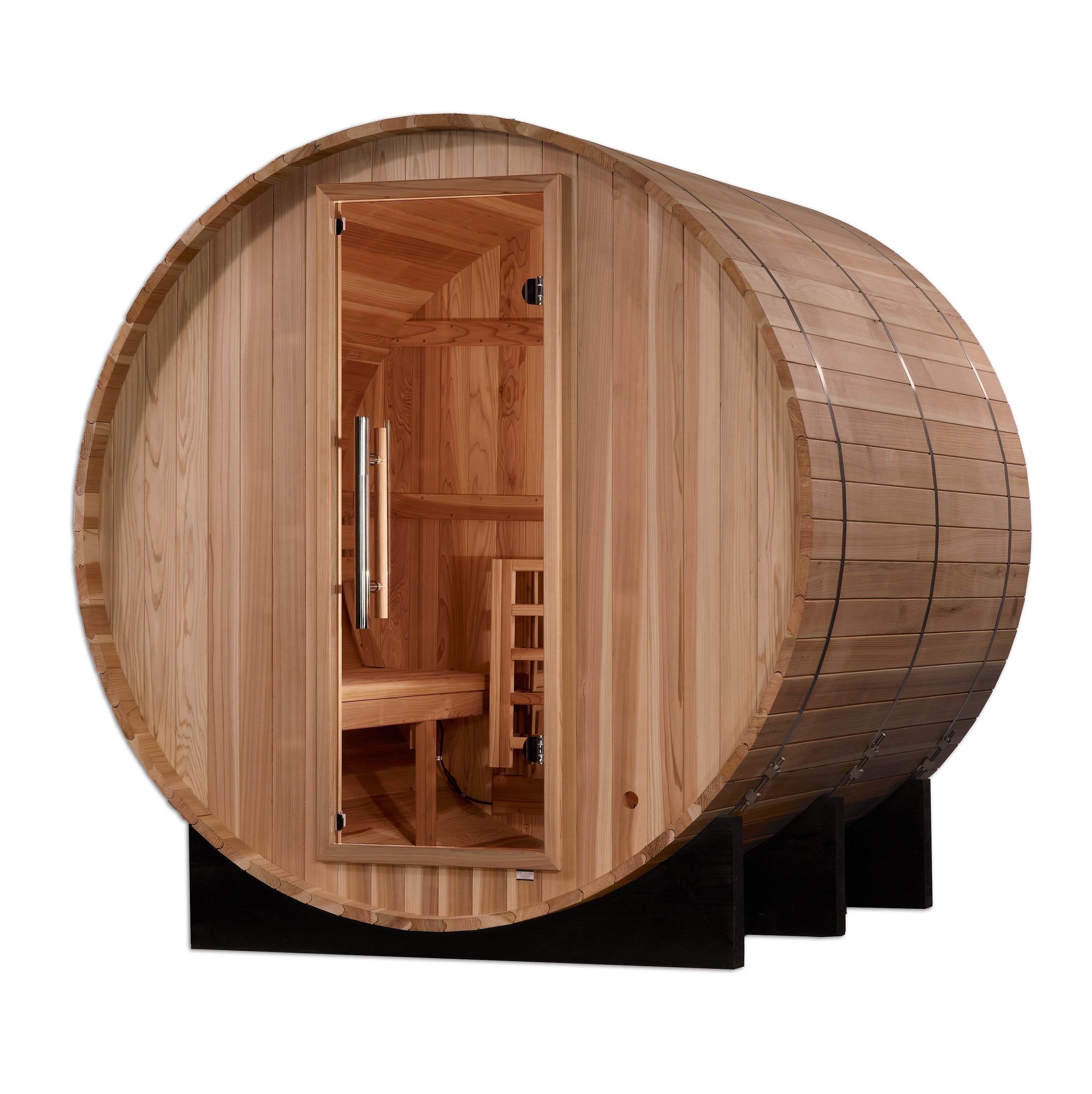 Golden Designs Arosa 4-Person Barrel Traditional Outdoor Sauna - Pacific Cedar Golden Designs Inc