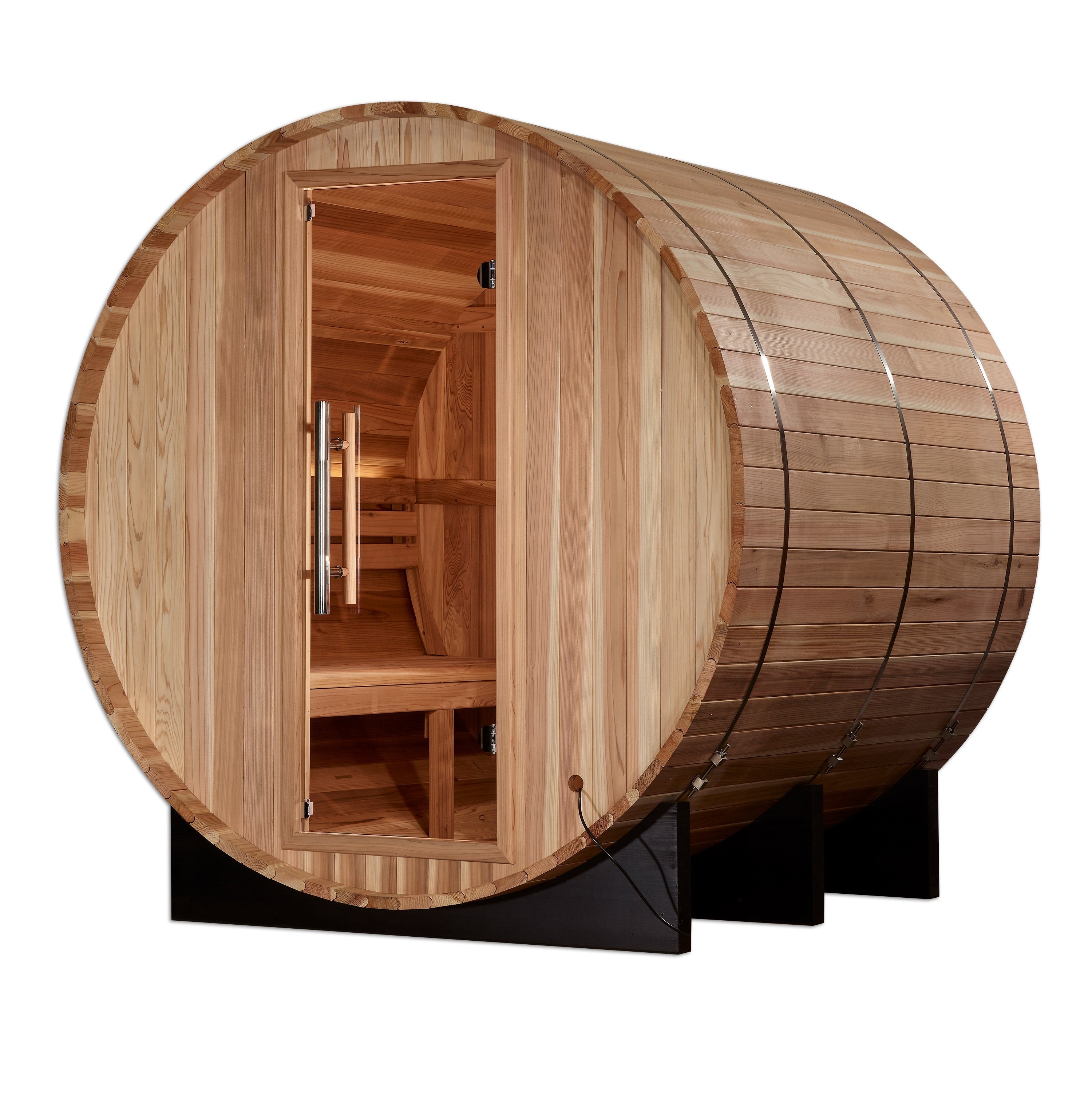 Golden Designs Arosa 4-Person Barrel Traditional Outdoor Sauna - Pacific Cedar Golden Designs Inc