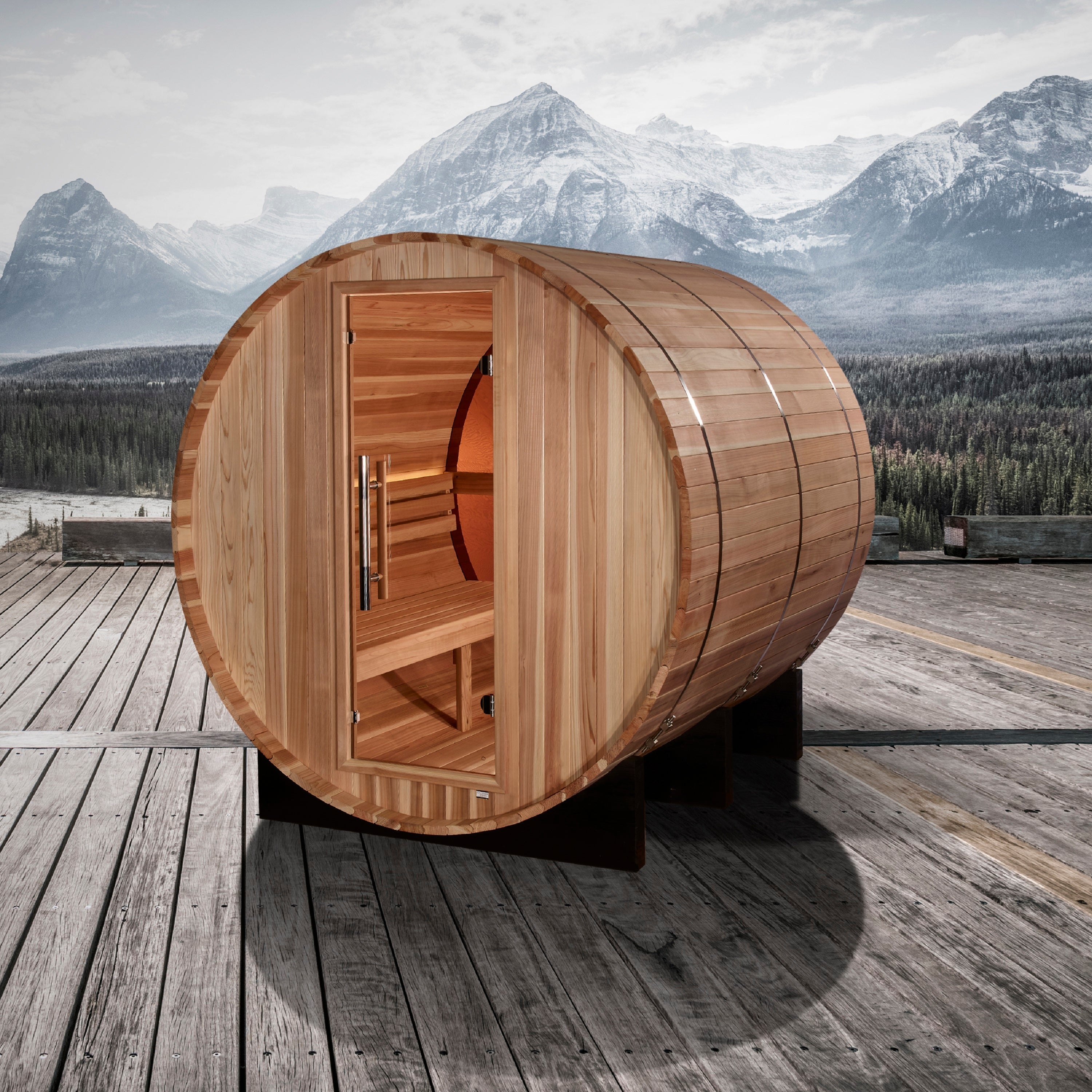 Golden Designs Zurich 4-Person Outdoor Traditional Barrel Sauna with Bronze Privacy Glass Golden Designs Inc