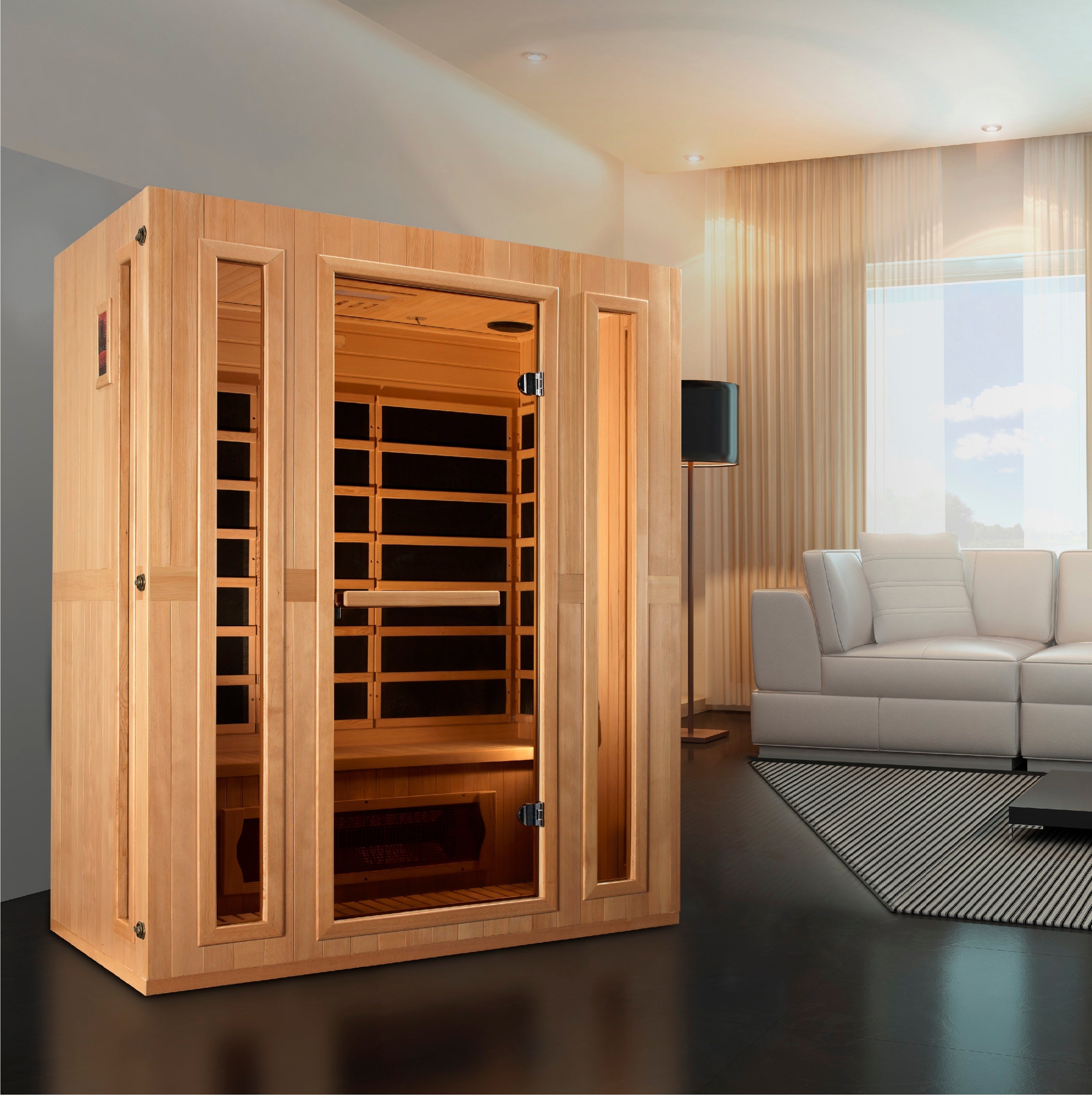Maxxus Trinity 3 Person Low EMF FAR Infrared Sauna, Hemlock Wood, Dual Tech, Chromotherapy Golden Designs Inc