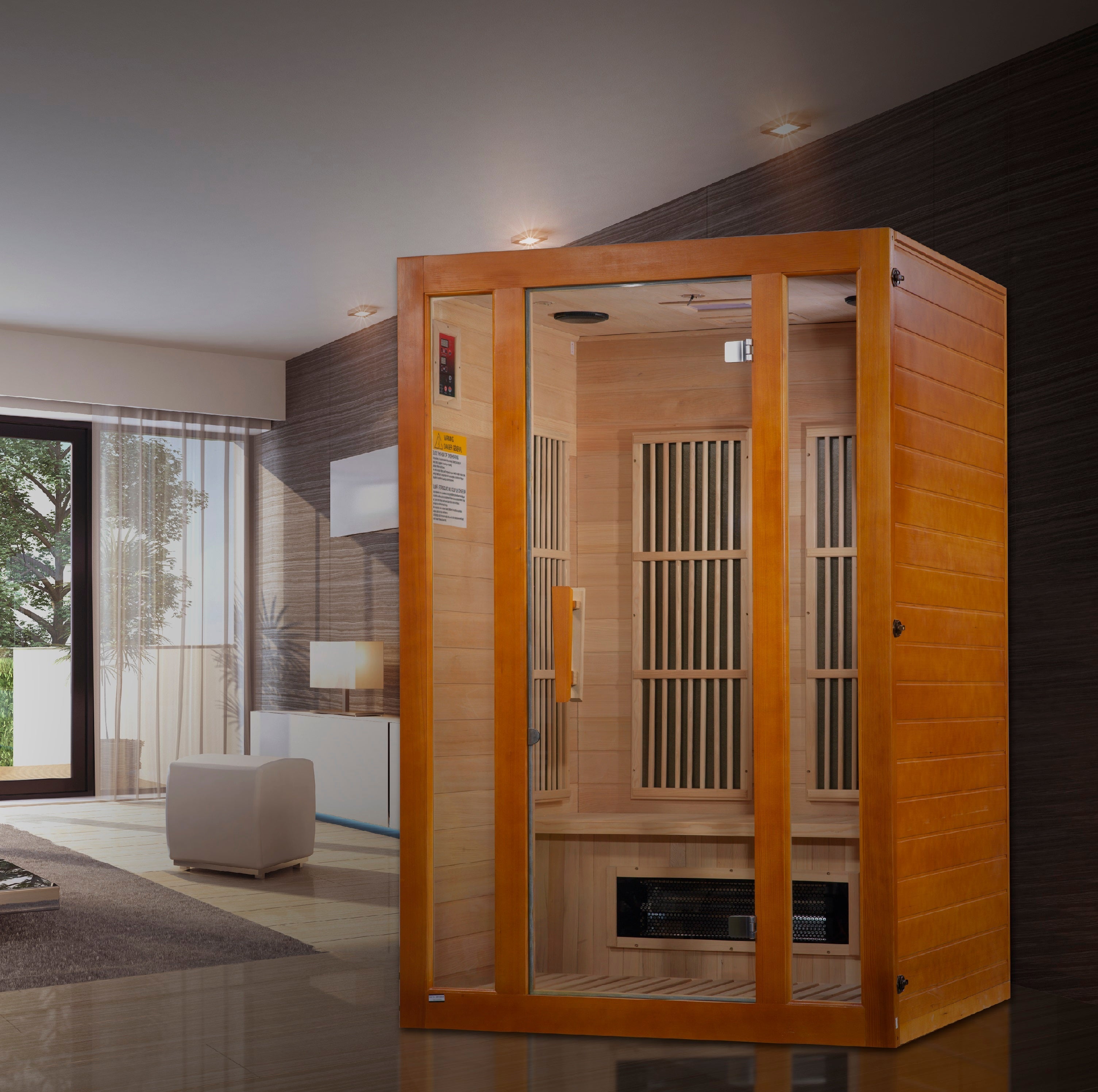 Maxxus Aspen Dual Tech 2-Person Low EMF FAR Infrared Hemlock Sauna with Chromotherapy Golden Designs Inc