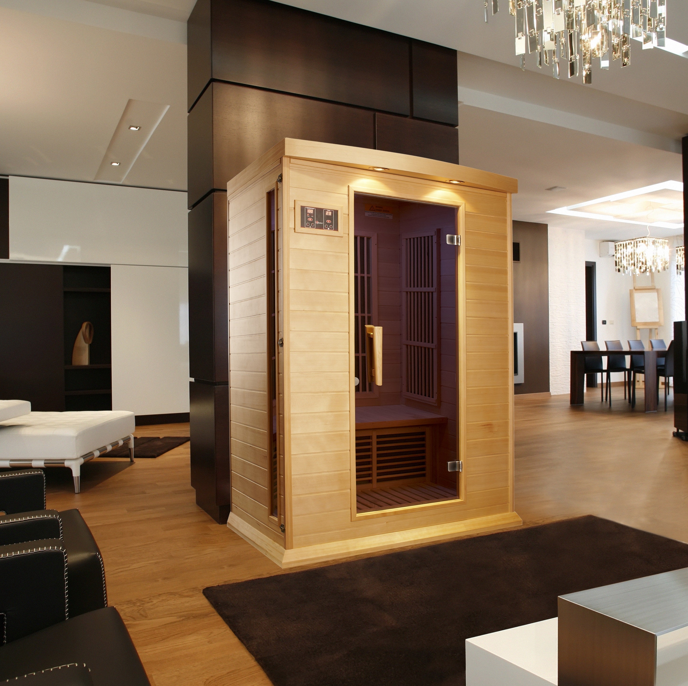 Maxxus 2 Person Low EMF FAR Infrared Hemlock Sauna with Chromotherapy & Bluetooth Golden Designs Inc
