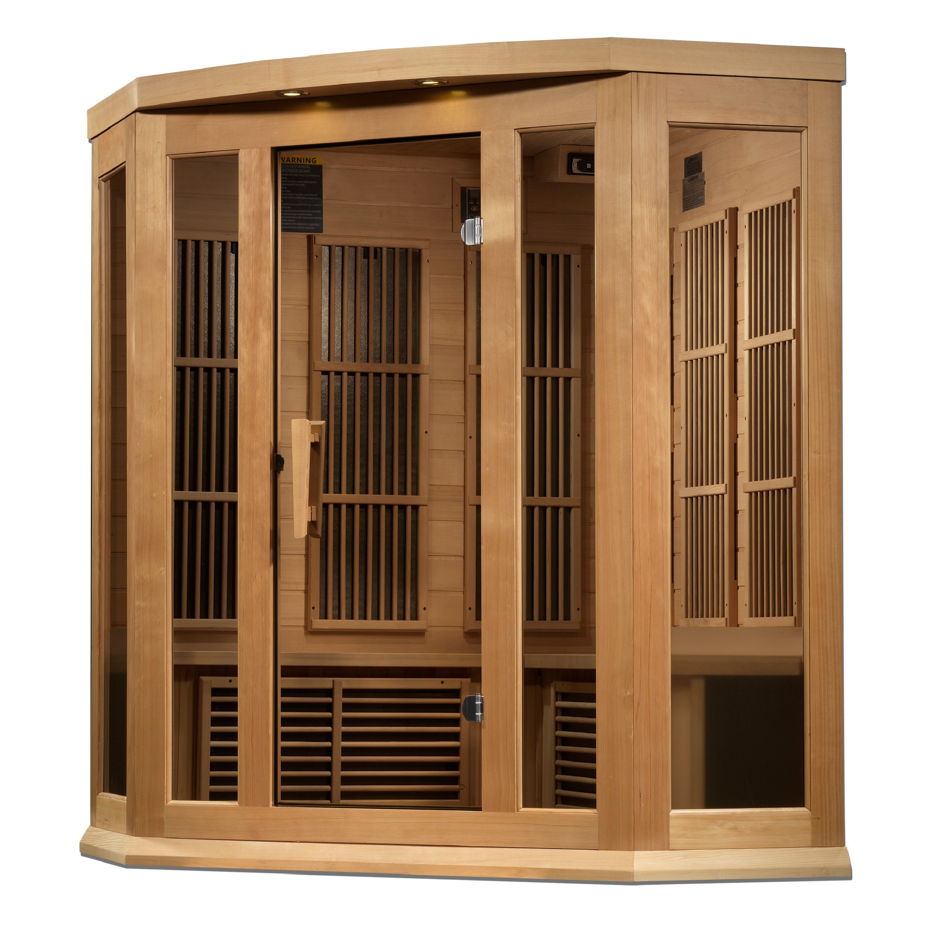 Maxxus 3-Person Corner Hemlock Near Zero EMF Far Infrared Sauna & Chromotherapy Golden Designs Inc