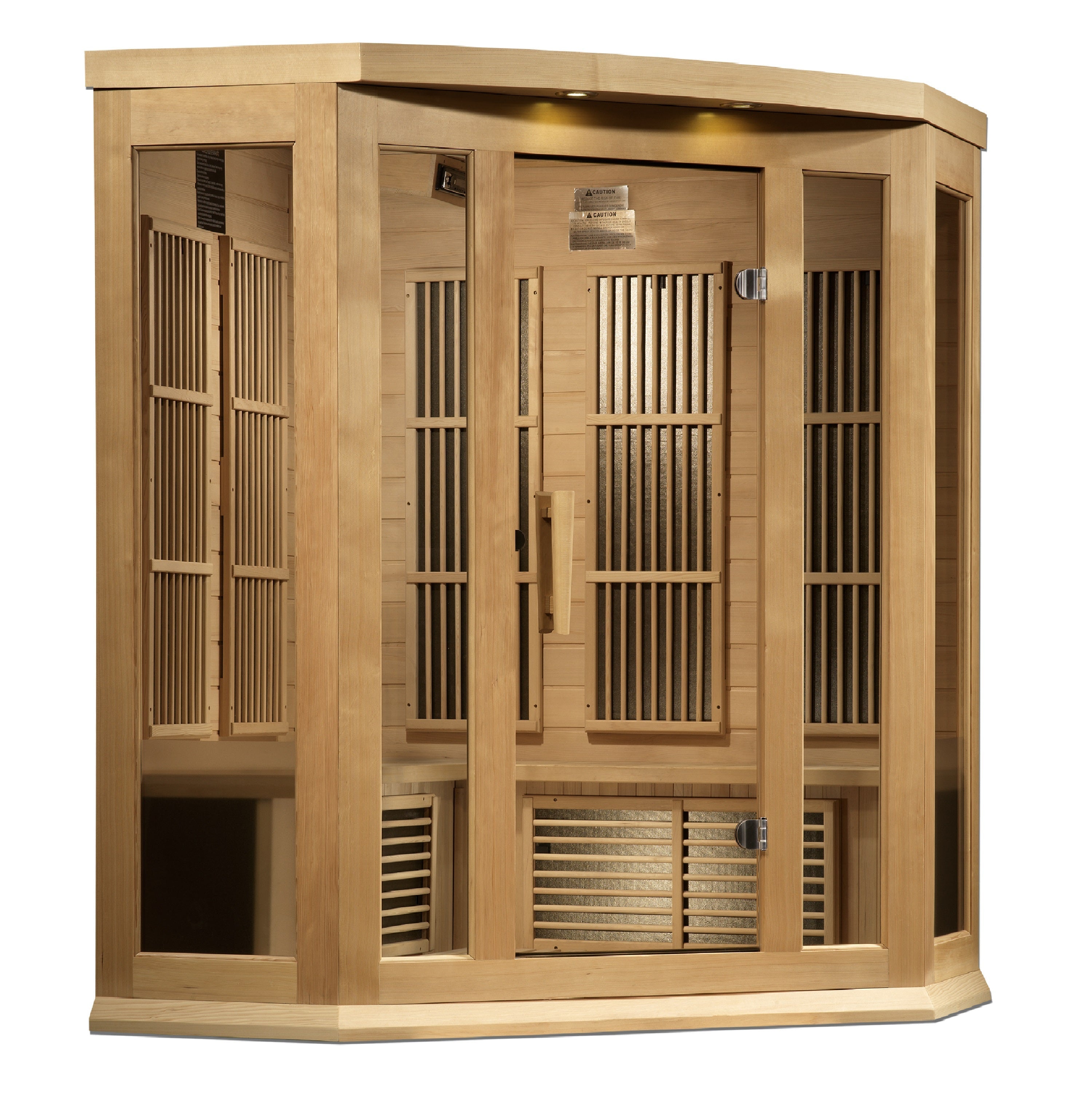 Maxxus 3-Person Corner Hemlock Near Zero EMF Far Infrared Sauna & Chromotherapy Golden Designs Inc