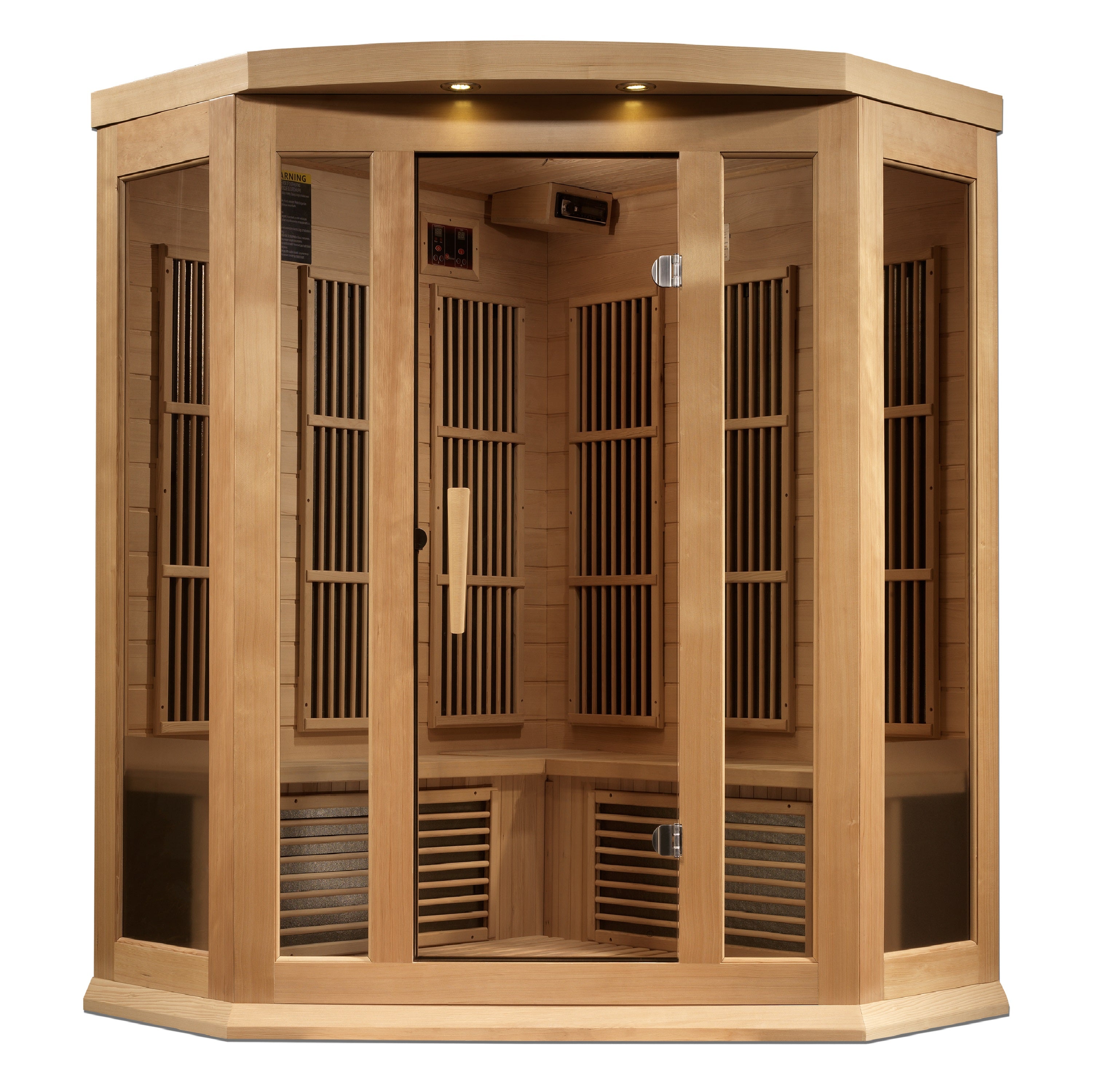 Maxxus 3-Person Corner Hemlock Near Zero EMF Far Infrared Sauna & Chromotherapy Golden Designs Inc