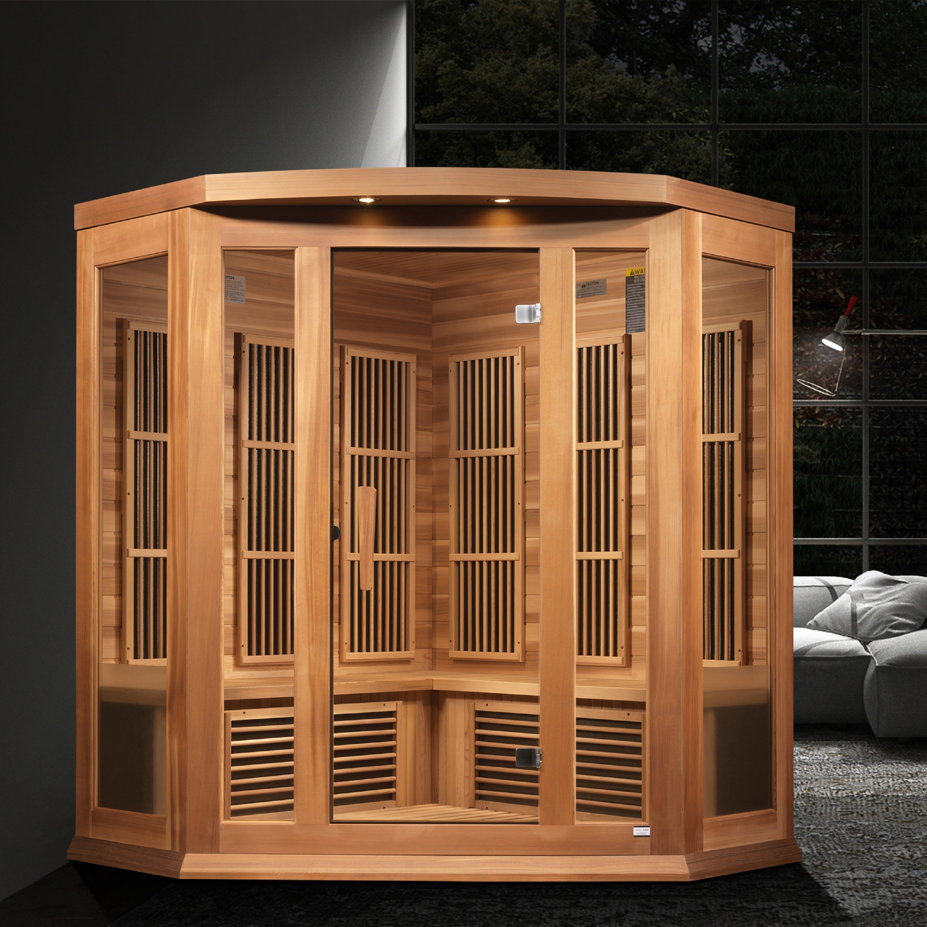 Maxxus Avignon 3-Person Corner Near Zero EMF FAR Infrared Red Cedar Sauna Chromotherapy Golden Designs Inc (NA)