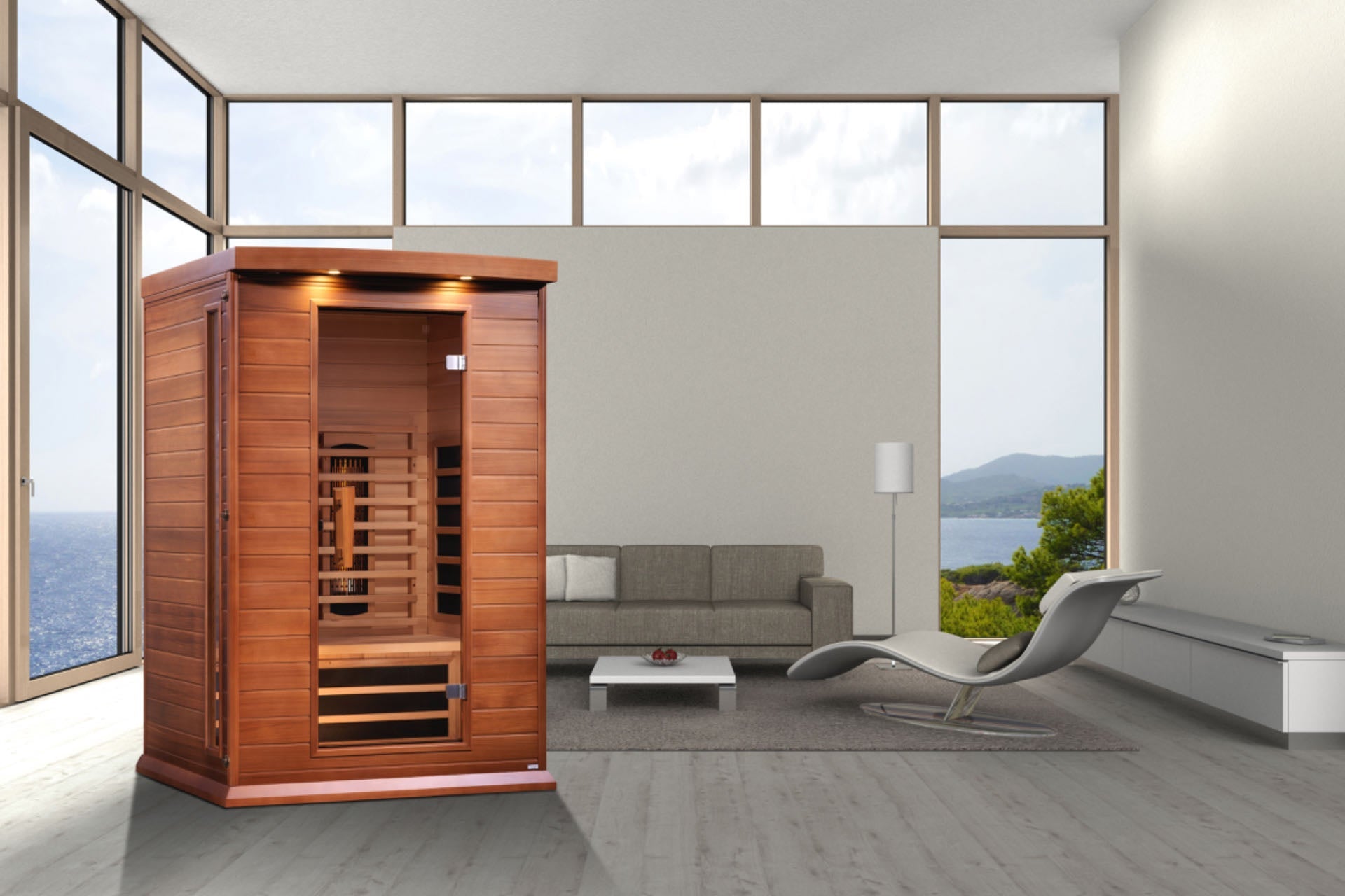Maxxus 2-Person Canadian Red Cedar Full Spectrum Infrared Sauna with Chromotherapy & Bluetooth Golden Designs Inc