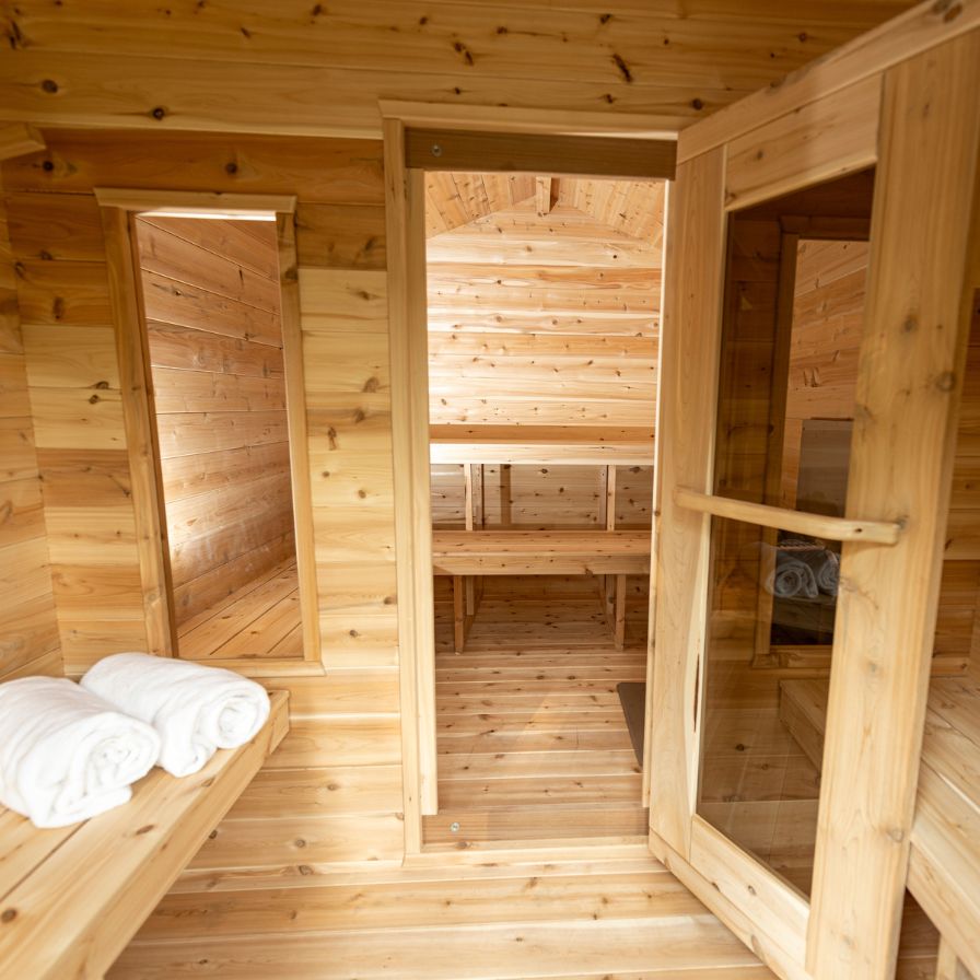 Dundalk Georgian Cabin Outdoor Sauna with Private Changeroom and Cedar Dundalk Leisurecraft