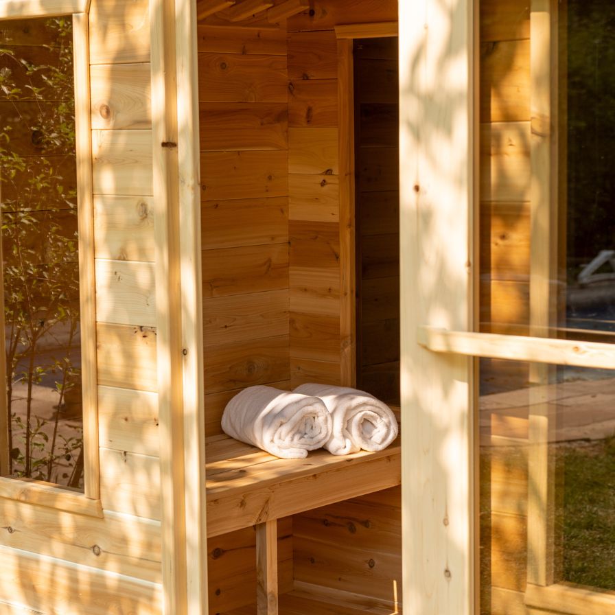 Dundalk Georgian Cabin Outdoor Sauna with Private Changeroom and Cedar Dundalk Leisurecraft