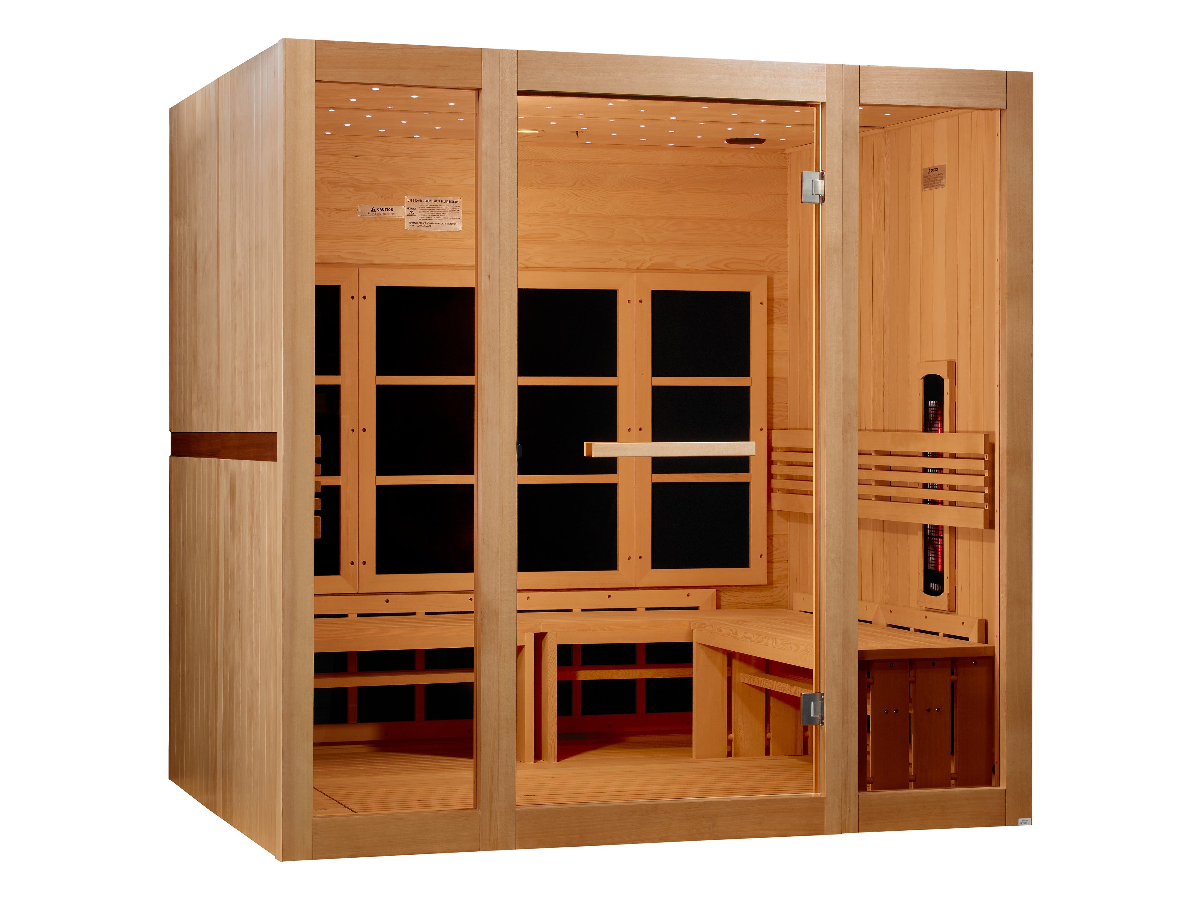 Golden Designs 8-Person Full Spectrum Near Zero EMF Far IR Hemlock Wood Sauna Golden Designs