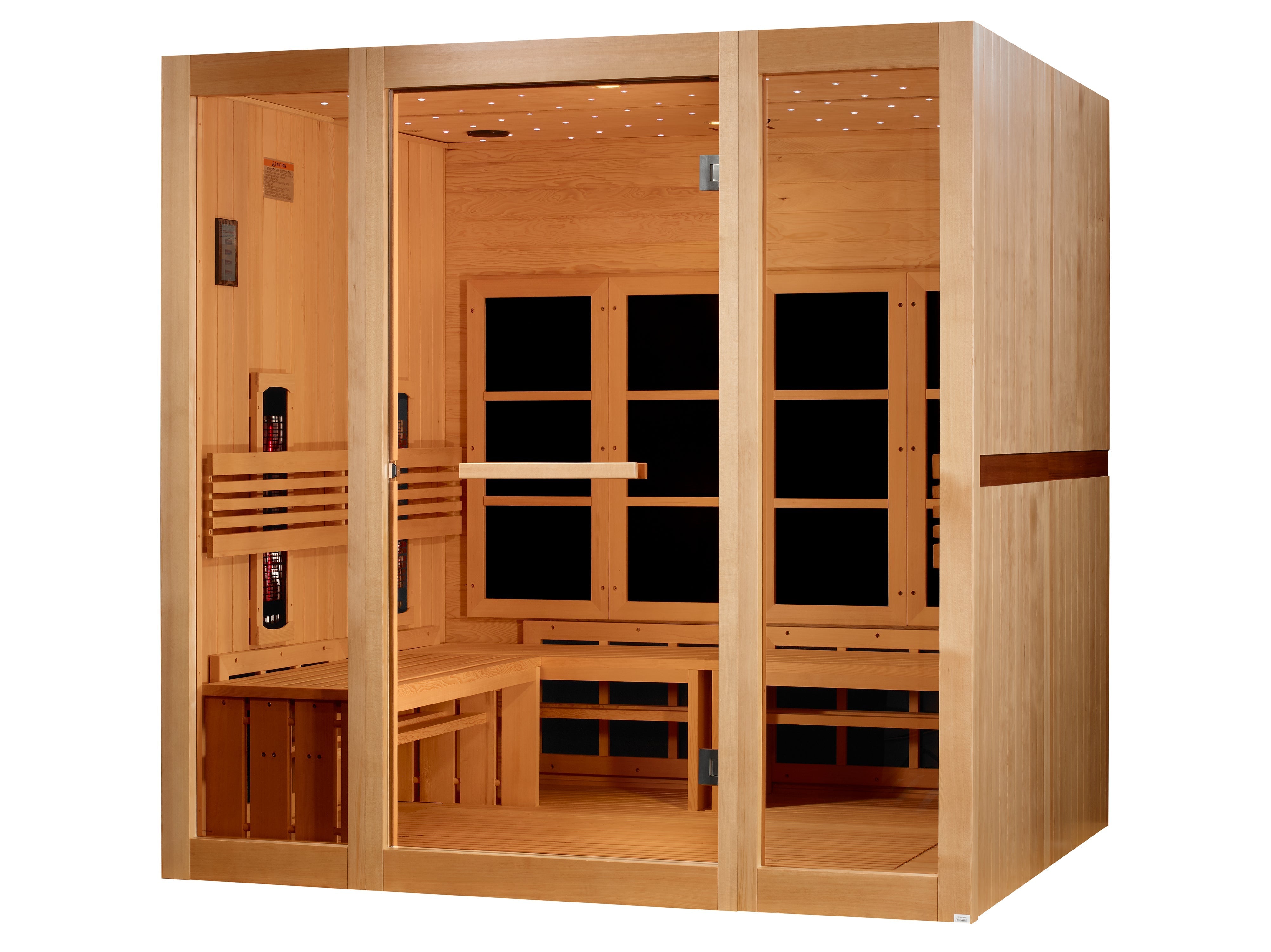 Golden Designs 8-Person Full Spectrum Near Zero EMF Far IR Hemlock Wood Sauna Golden Designs