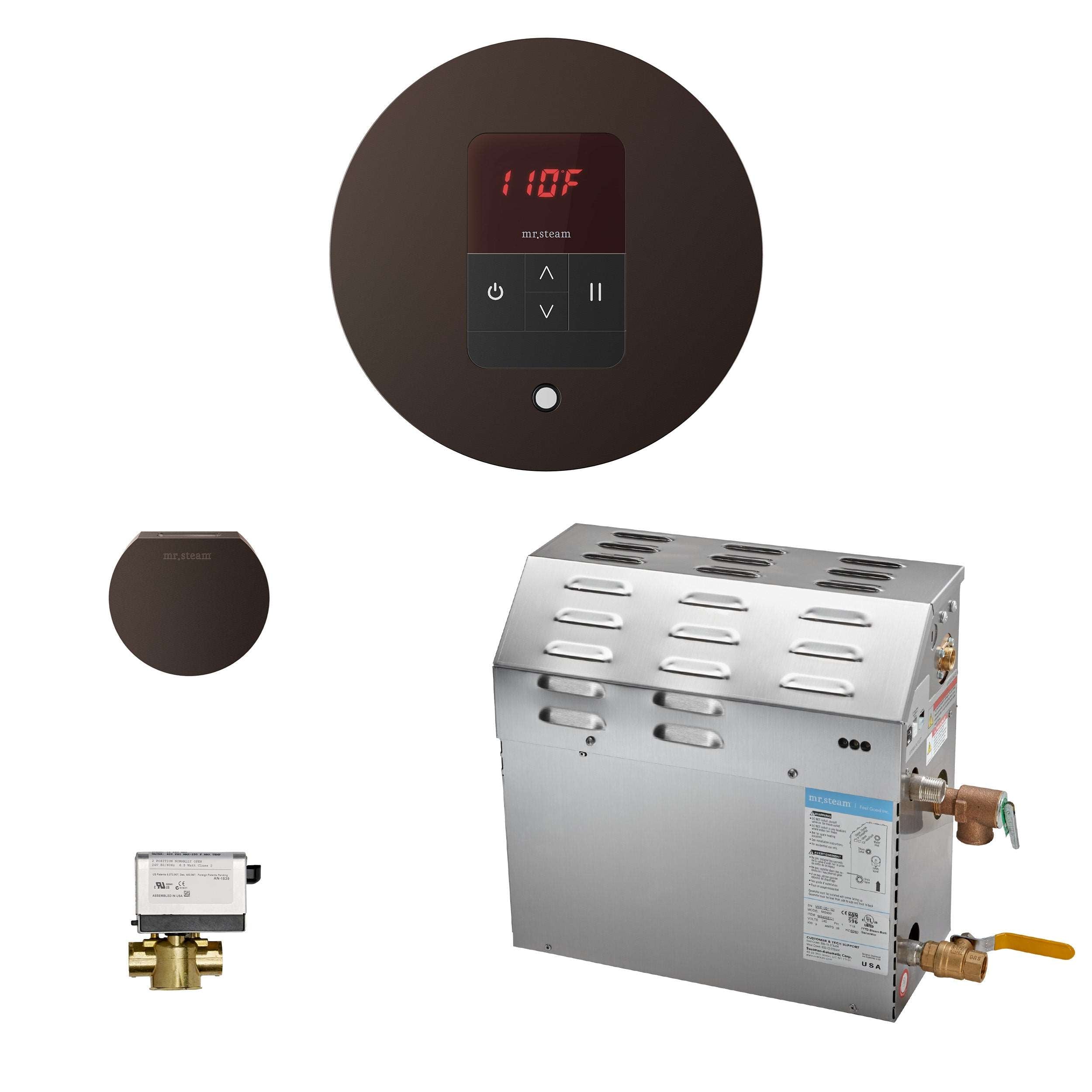 Mr. Steam eSeries 6kW Steam Bath Generator at 240V with iTempo Control with matching AromaSteam iSteam SteamHead, and AutoFlush. - ArtofSteamCo