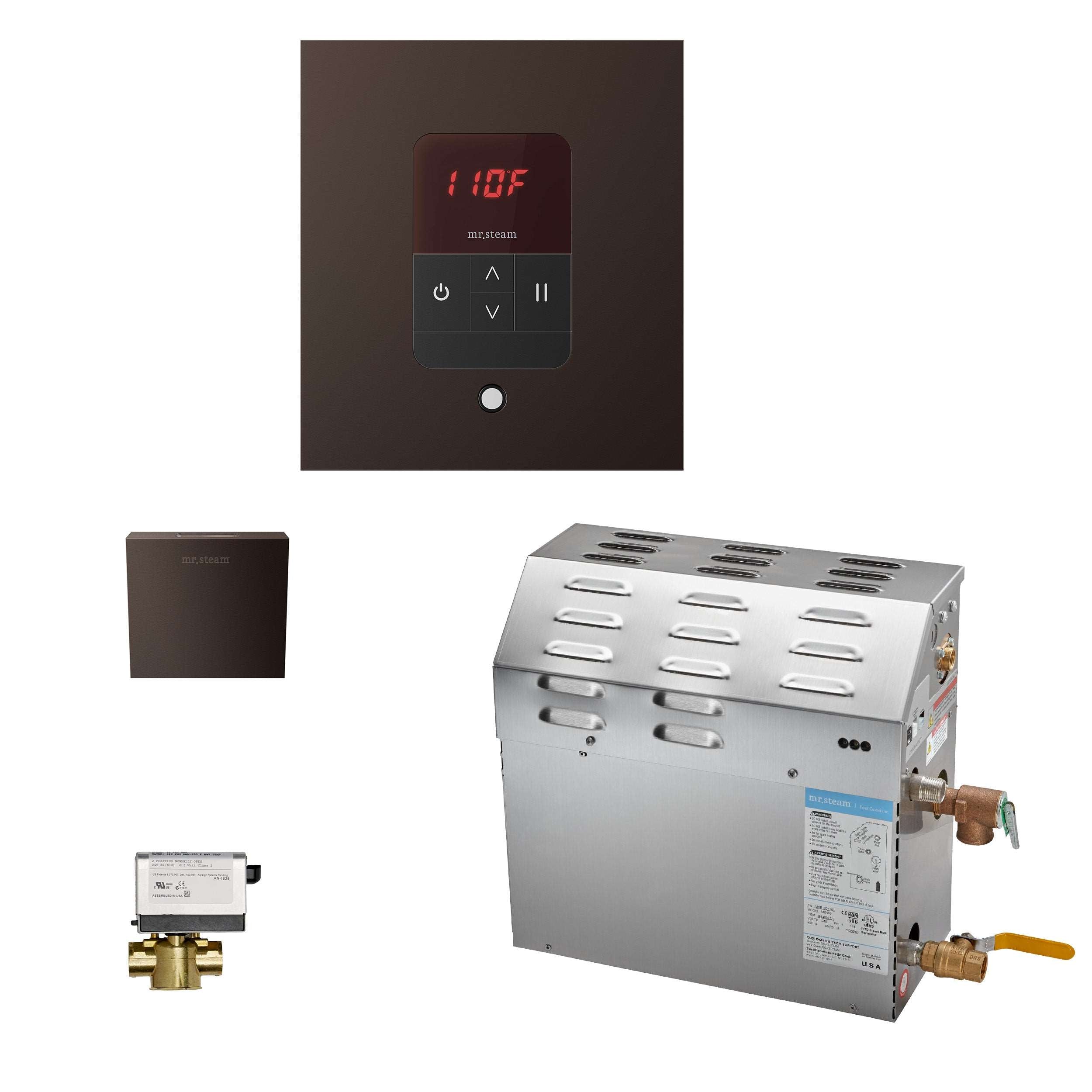 Mr. Steam eSeries 6kW Steam Bath Generator at 240V with iTempo Control with matching AromaSteam iSteam SteamHead, and AutoFlush. - ArtofSteamCo