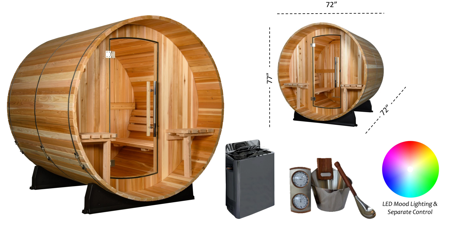 ThermaSol Kiva 4-Person Outdoor Canopy Barrel Sauna - ArtofSteamCo