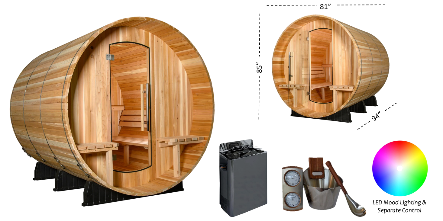 ThermaSol Kuuma 6-Person Outdoor Canopy Barrel Sauna - ArtofSteamCo