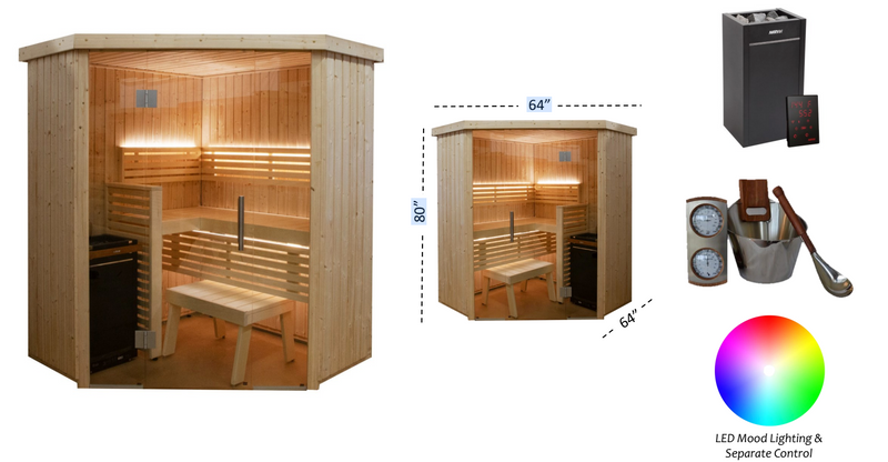 ThermaSol Himmel 4-Person Indoor Nordic Corner Sauna - ArtofSteamCo