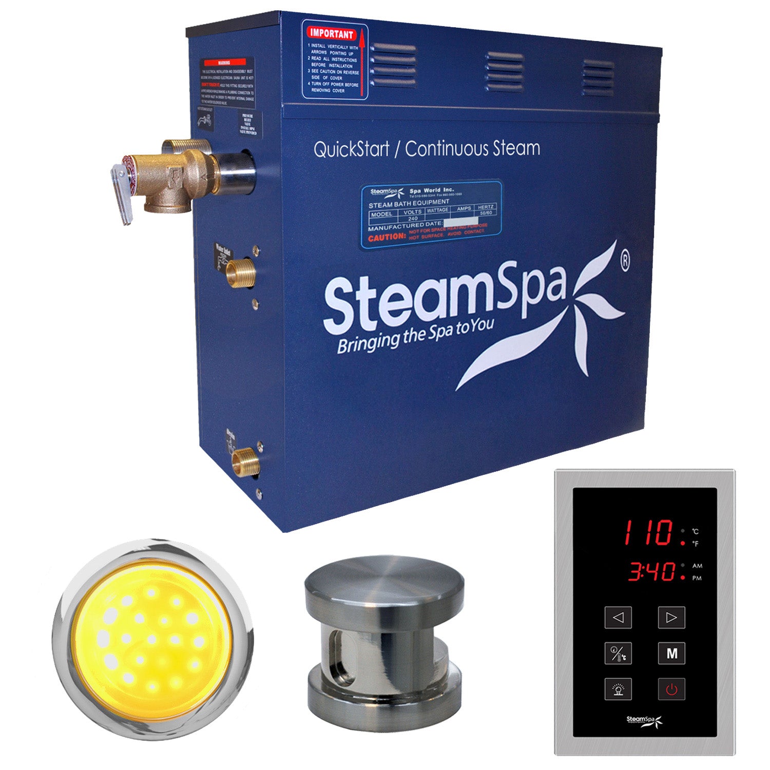 SteamSpa Indulgence QuickStart Acu-Steam Bath Generator Package With Touch Pad SteamSpa