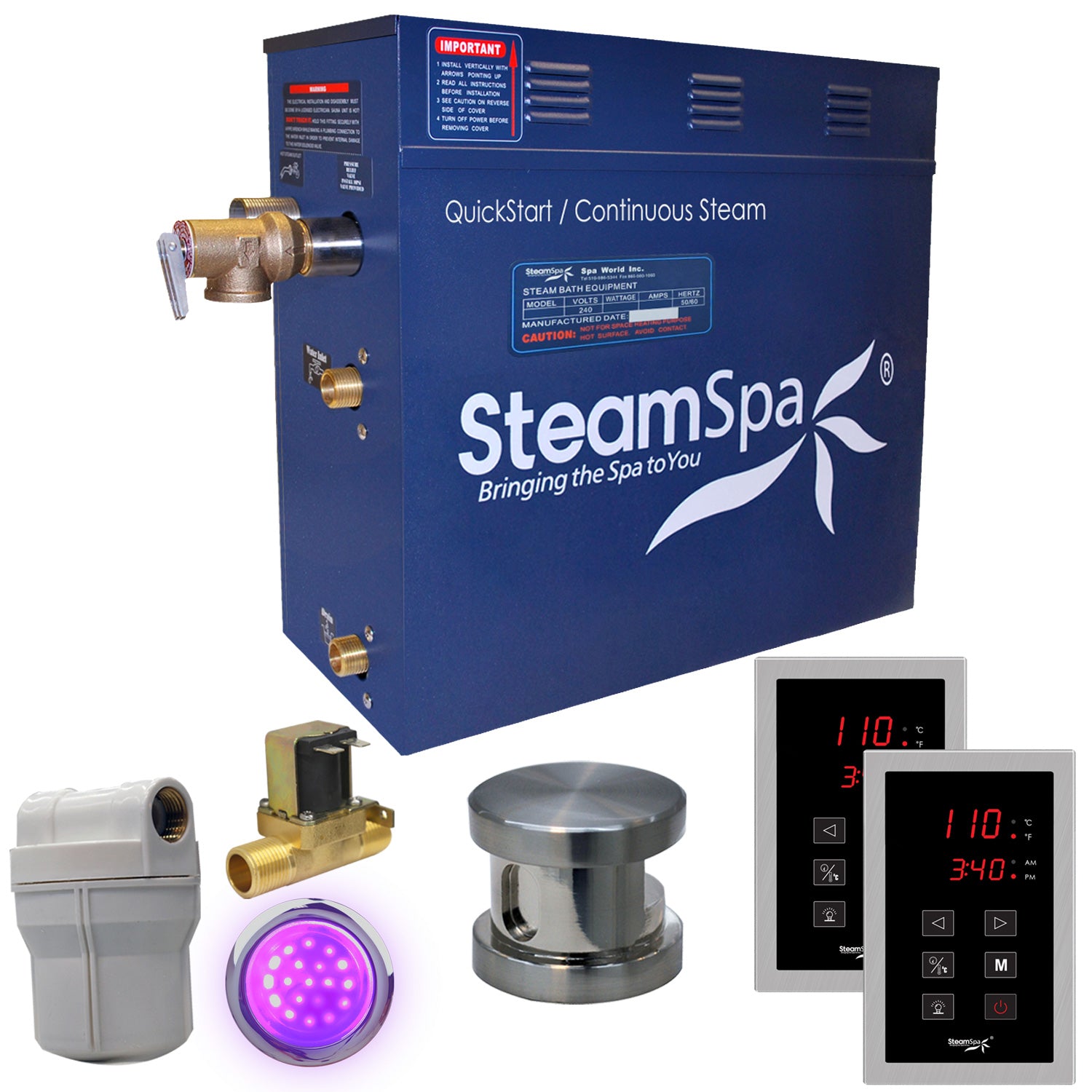 SteamSpa Royal QuickStart Acu-Steam Bath Generator Package Touch Pad SteamSpa