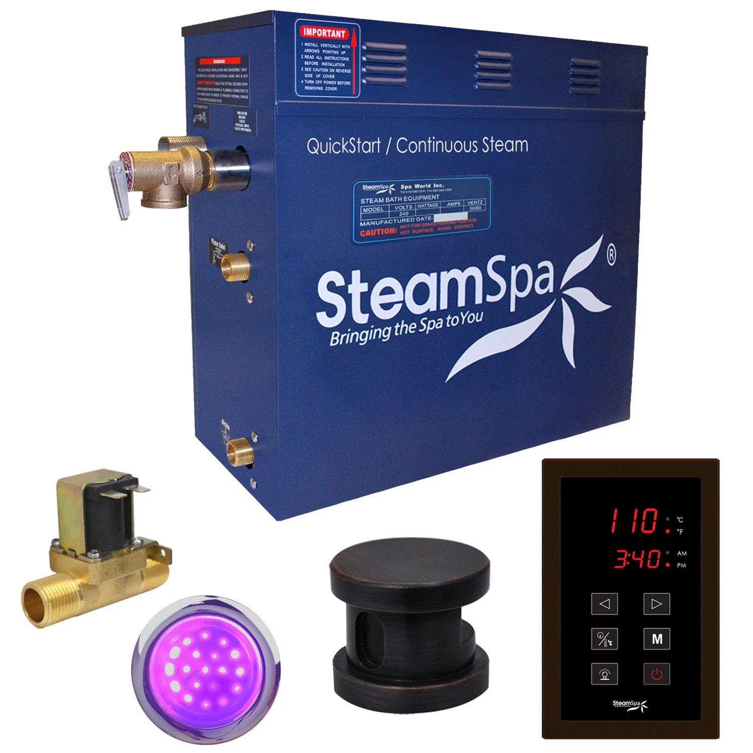 SteamSpa Indulgence QuickStart Acu-Steam Bath Generator Package With Touch Pad SteamSpa