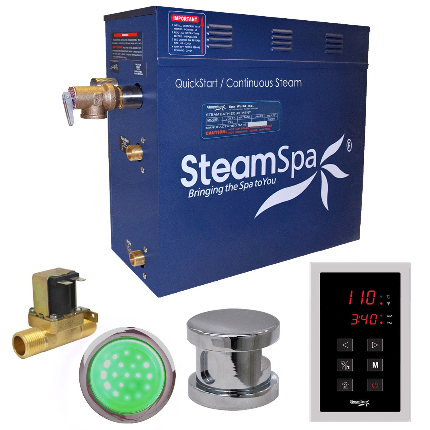 SteamSpa Indulgence QuickStart Acu-Steam Bath Generator Package With Touch Pad SteamSpa