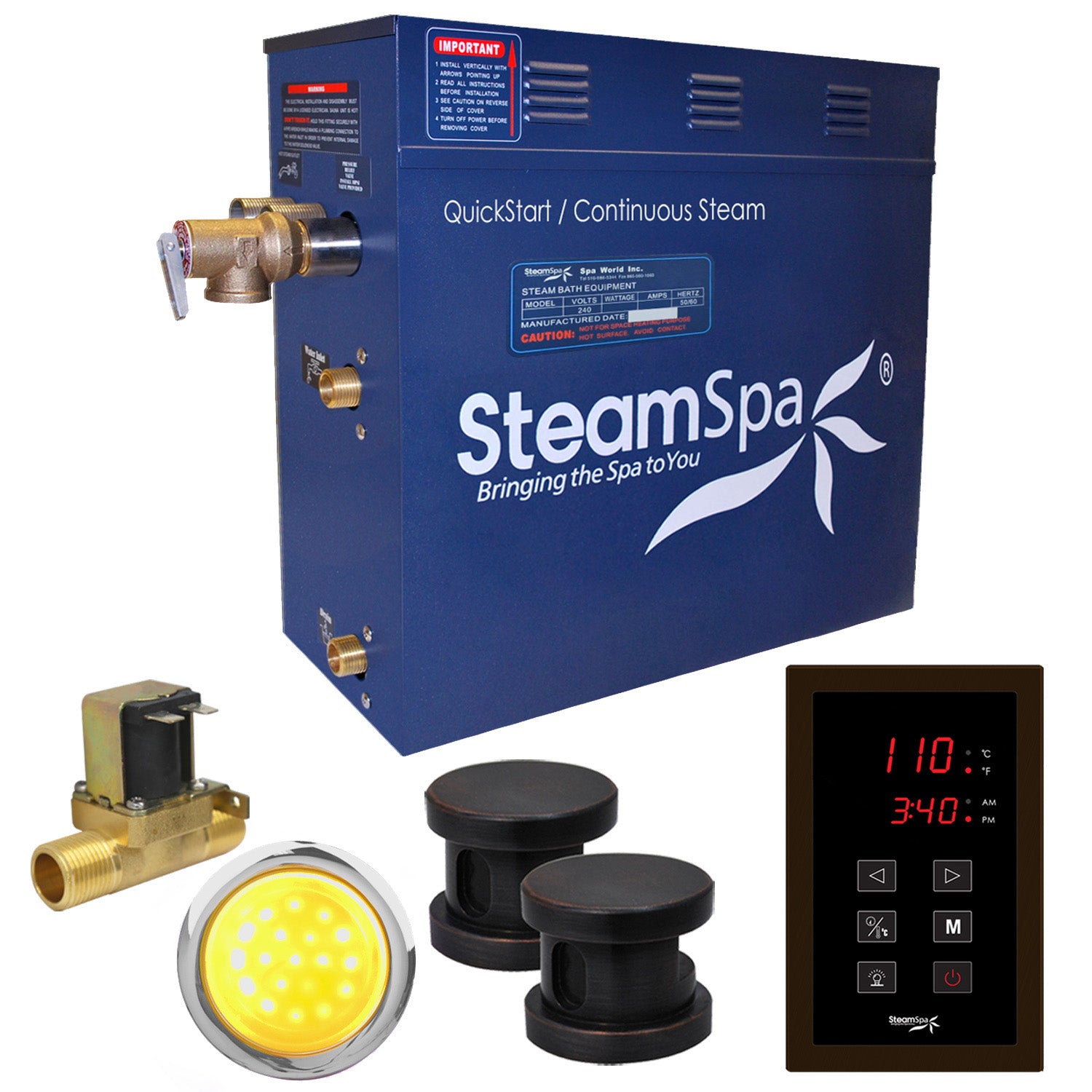 SteamSpa Indulgence QuickStart Acu-Steam Bath Generator Package With Touch Pad SteamSpa