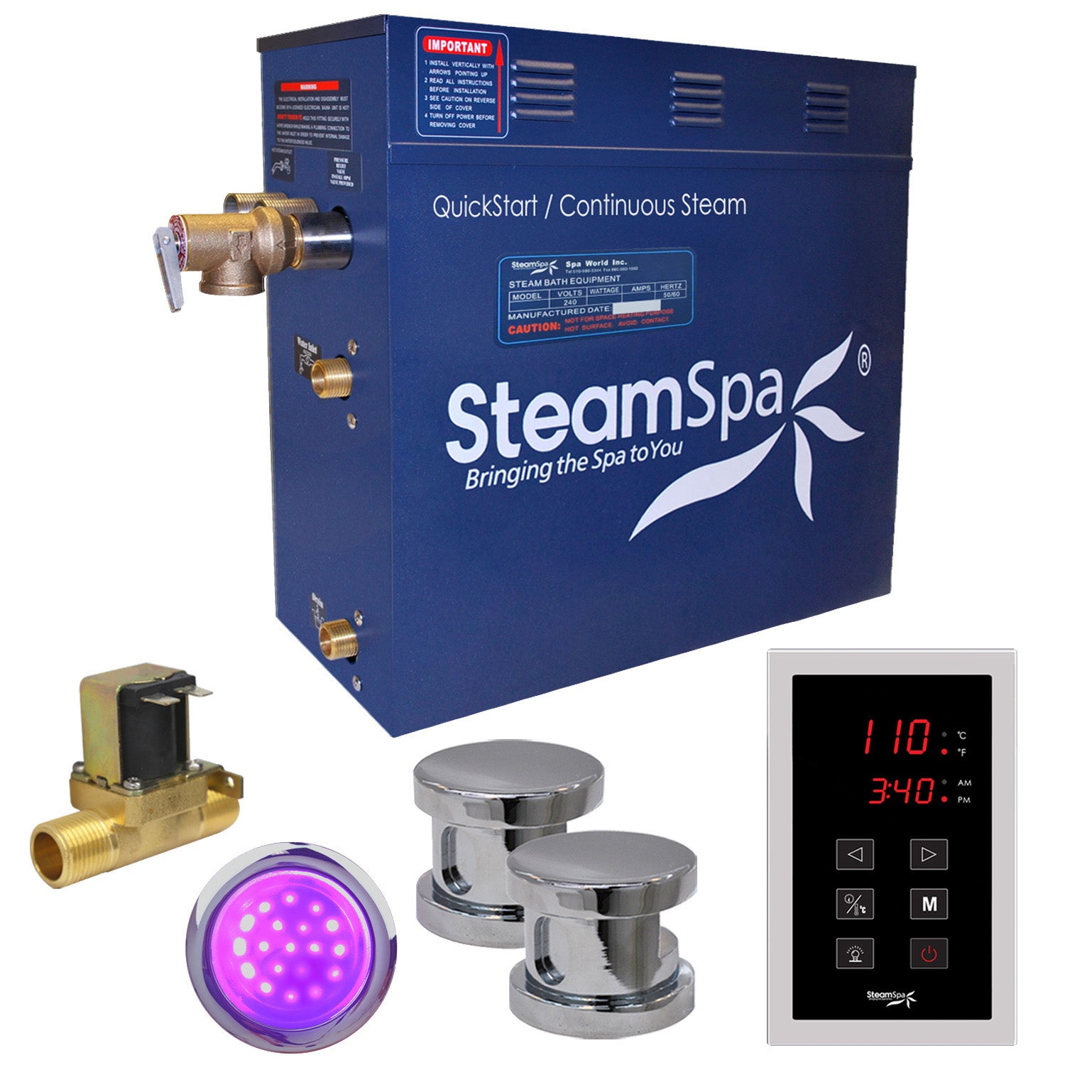 SteamSpa Indulgence QuickStart Acu-Steam Bath Generator Package With Touch Pad SteamSpa